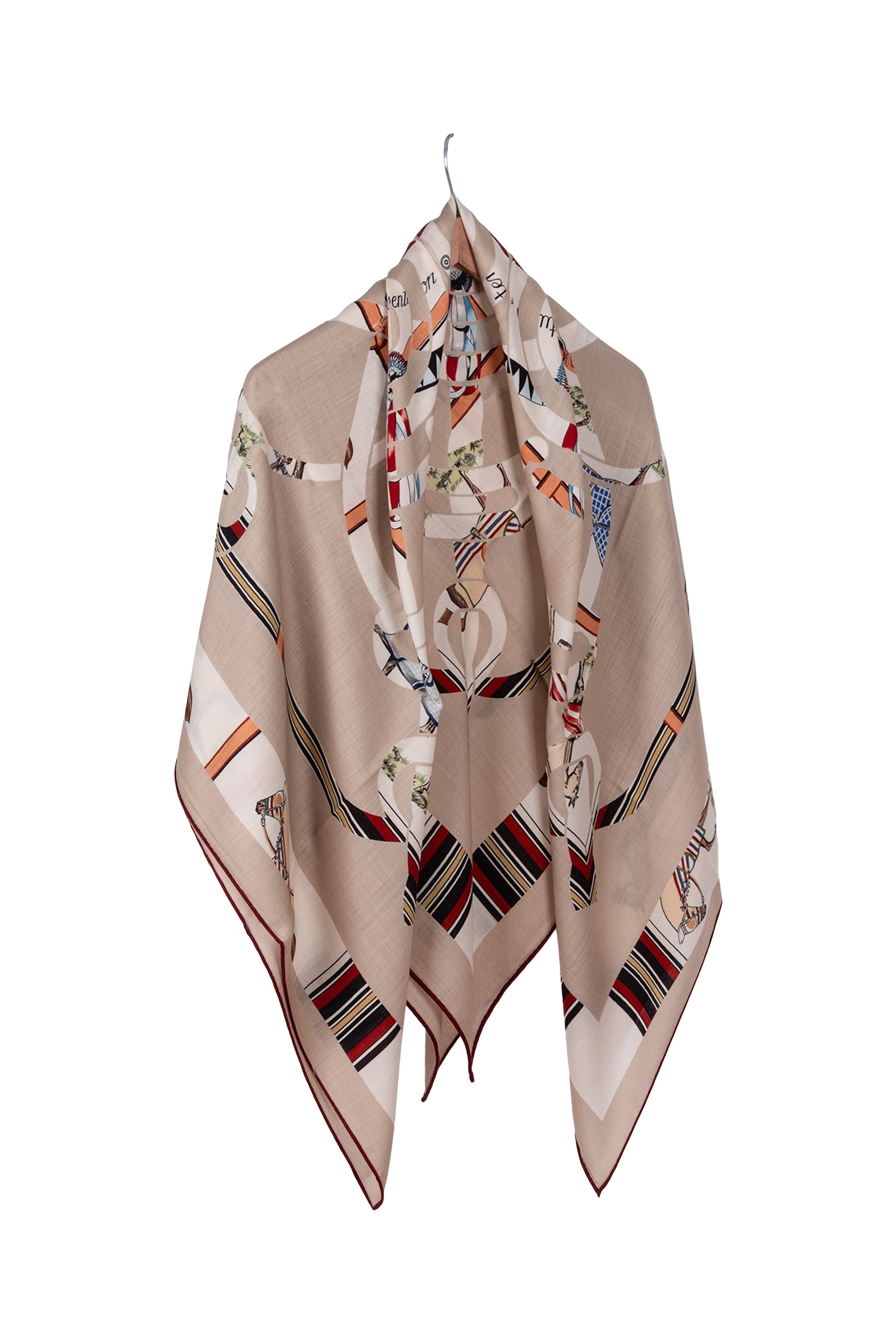 Açık Bej Linda Kaşmir Desenli Kare Eşarp 140x140  cm