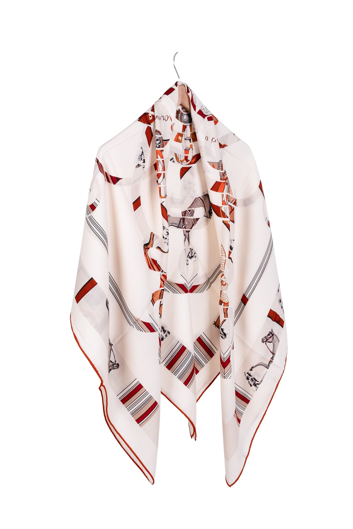 Kiremit Linda Kaşmir Desenli Kare Eşarp 140x140 cm