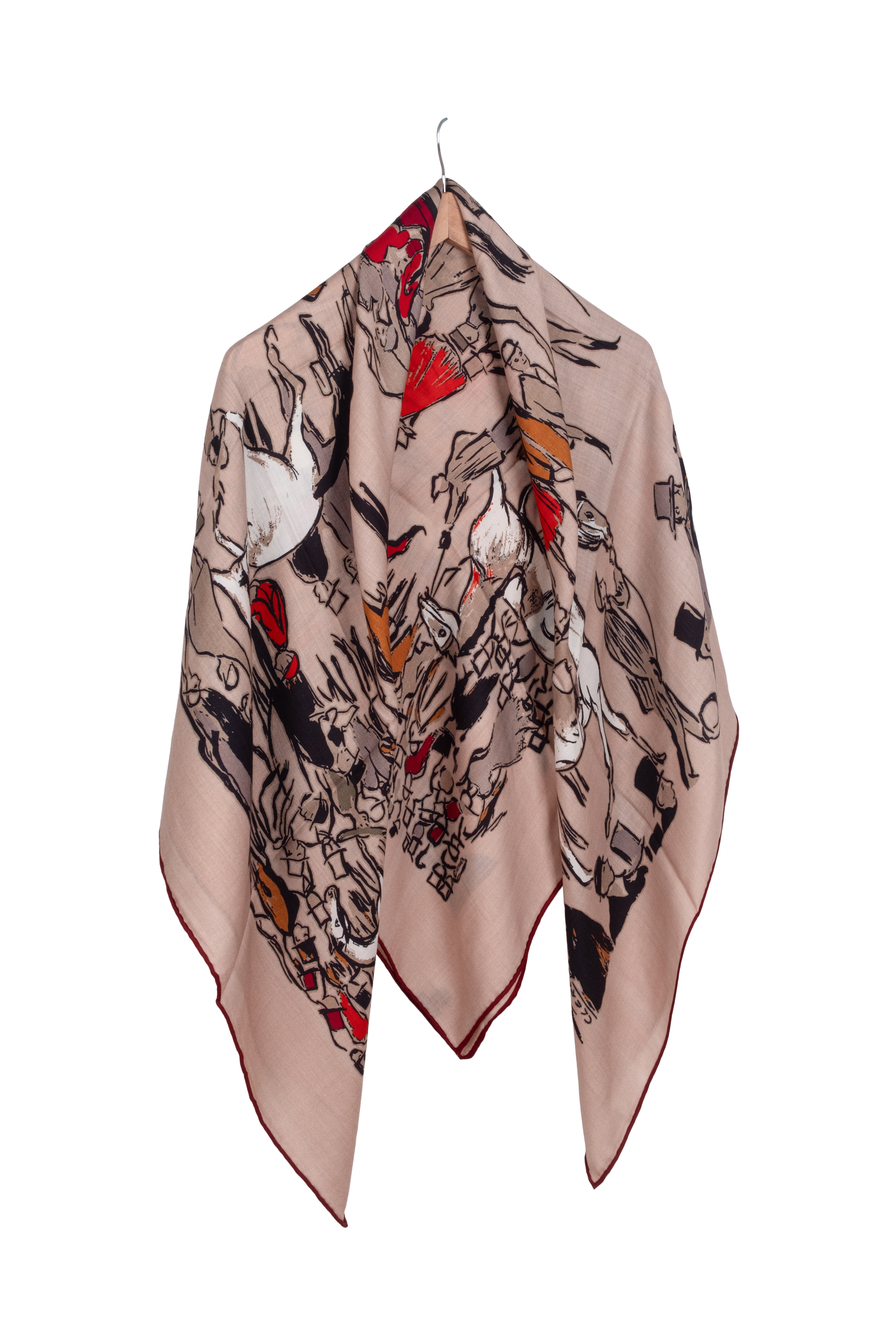 Açık Kahve Linda Saf Kaşmir Desenli Kare Eşarp 140x140 cm