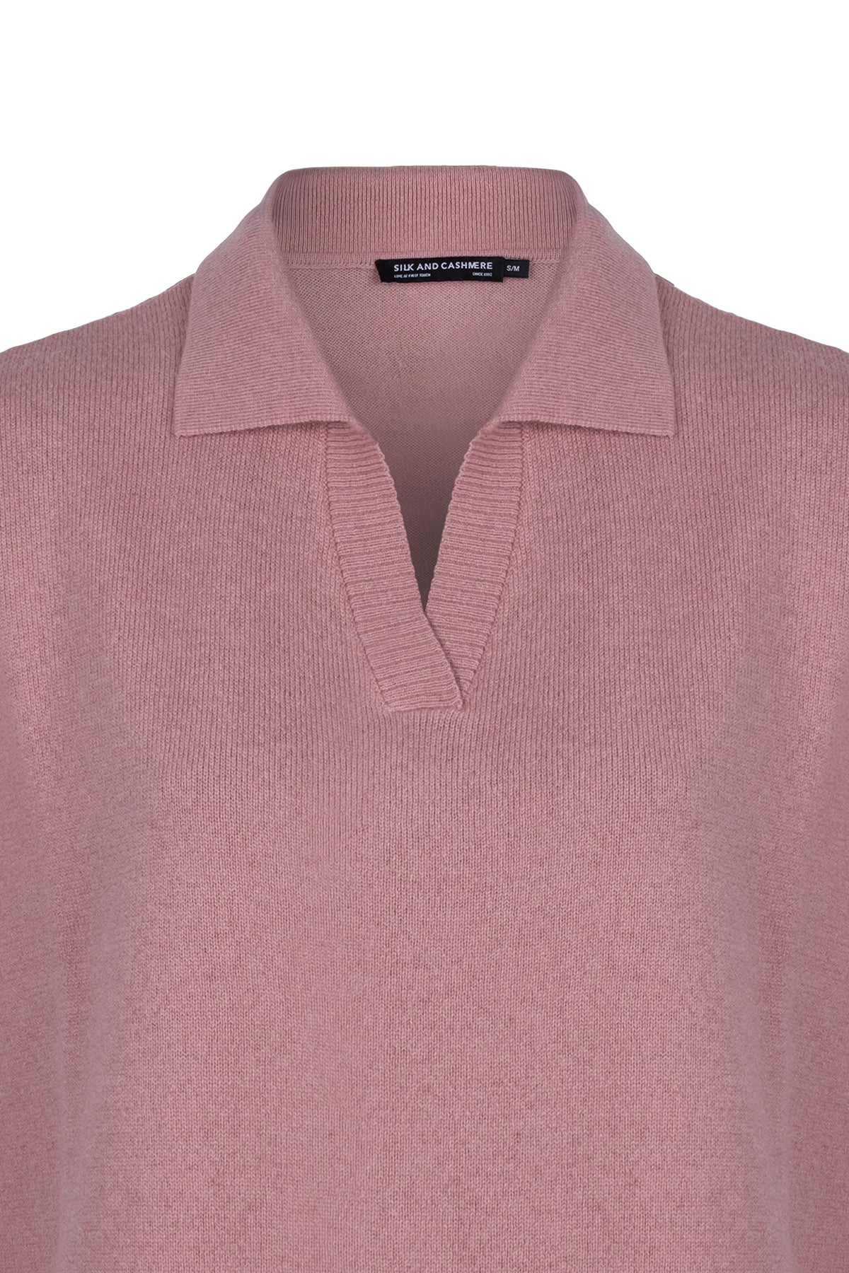 Pastel Pembe Vanessa Saf Kaşmir Kısa Kollu Polo