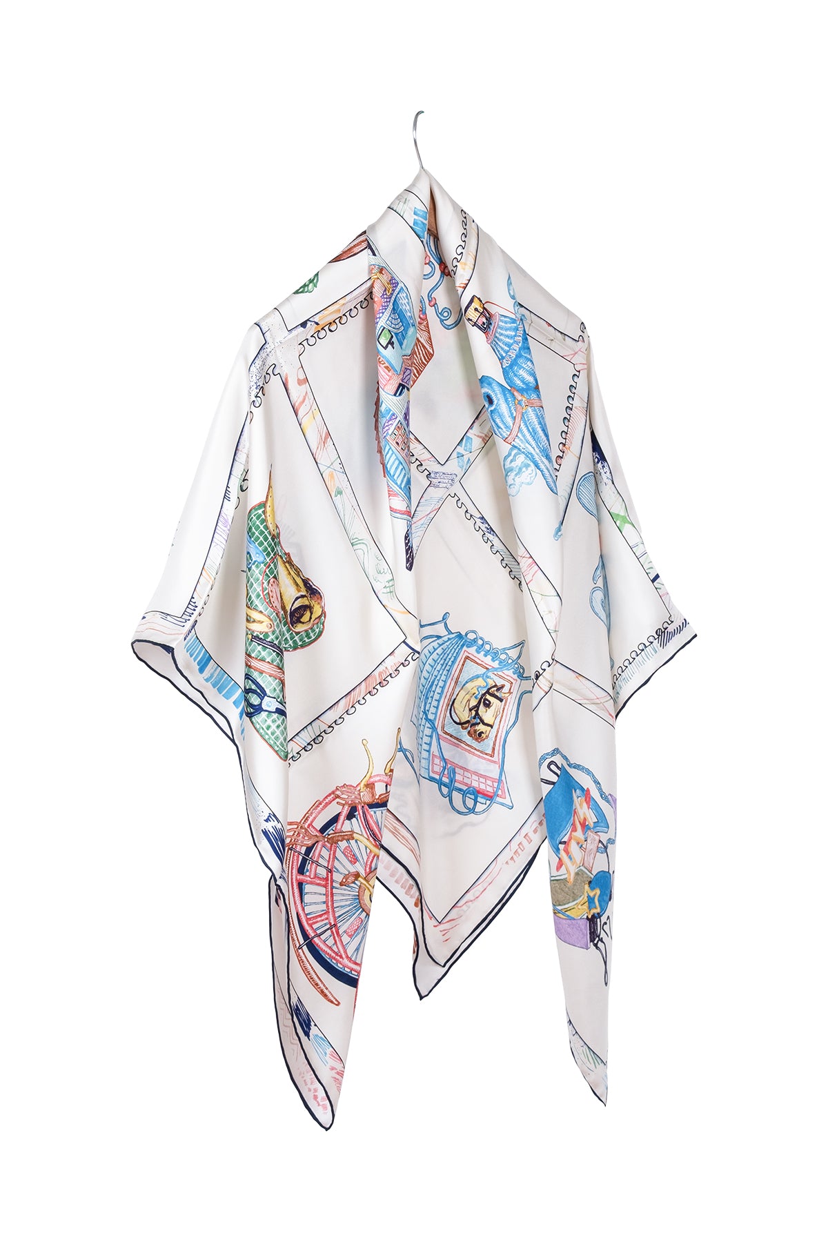 Beyaz Lina Saf İpek Baskılı Şal 140x140cm