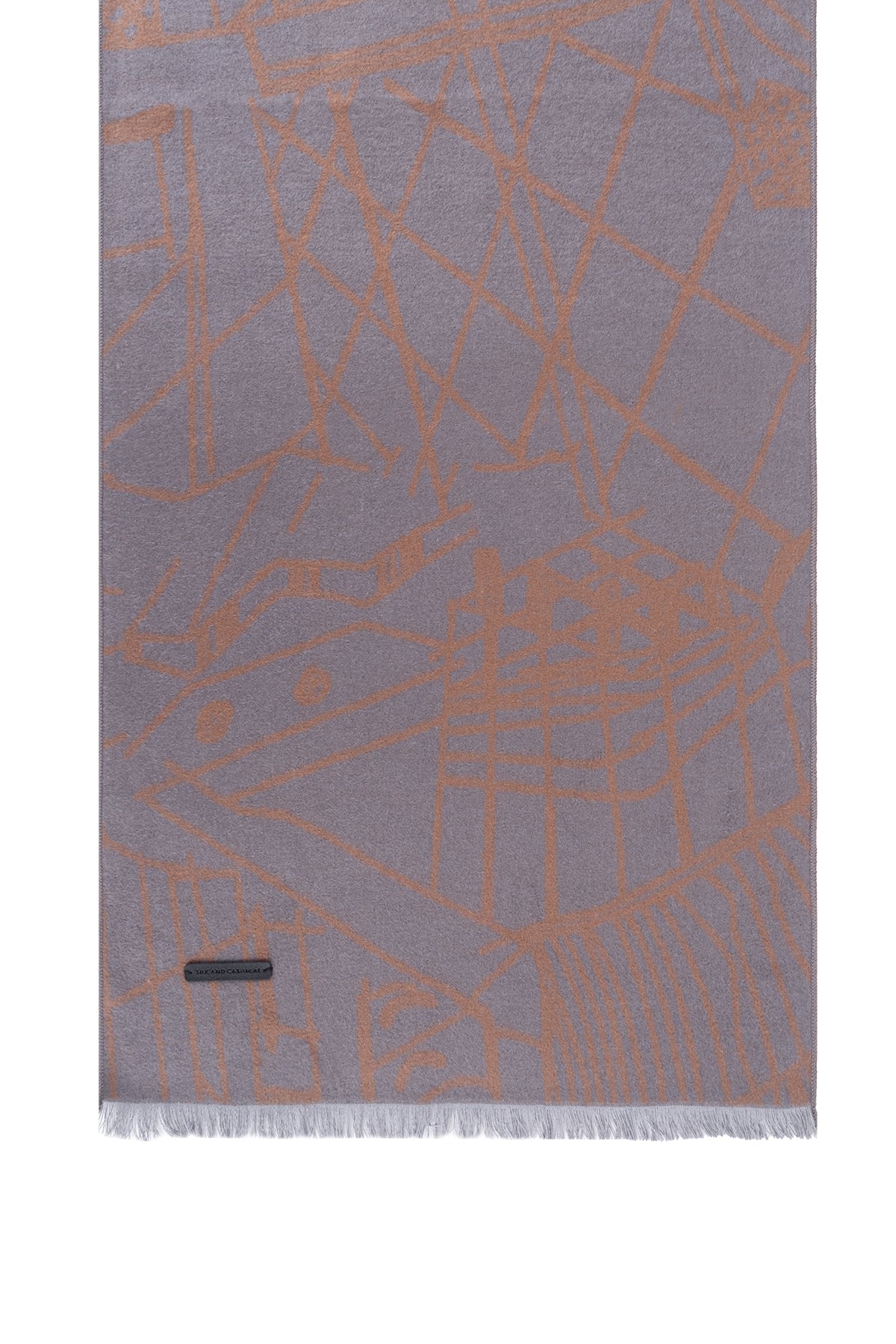 Gri Lotus Saf İpek Desenli Atkı 30x177 cm