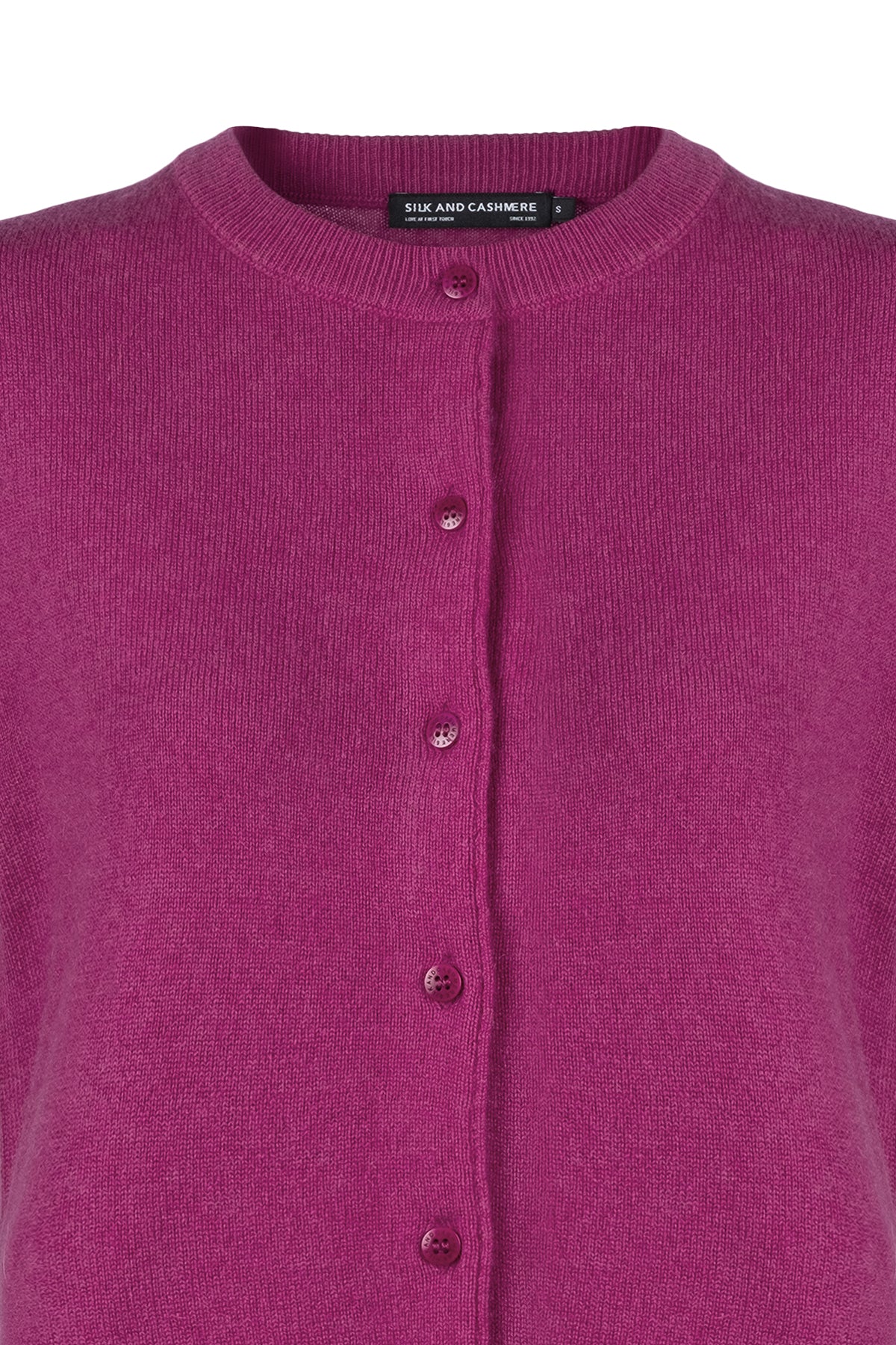 Koyu Pembe Lilly Saf Kaşmir Bisiklet Yaka Hırka