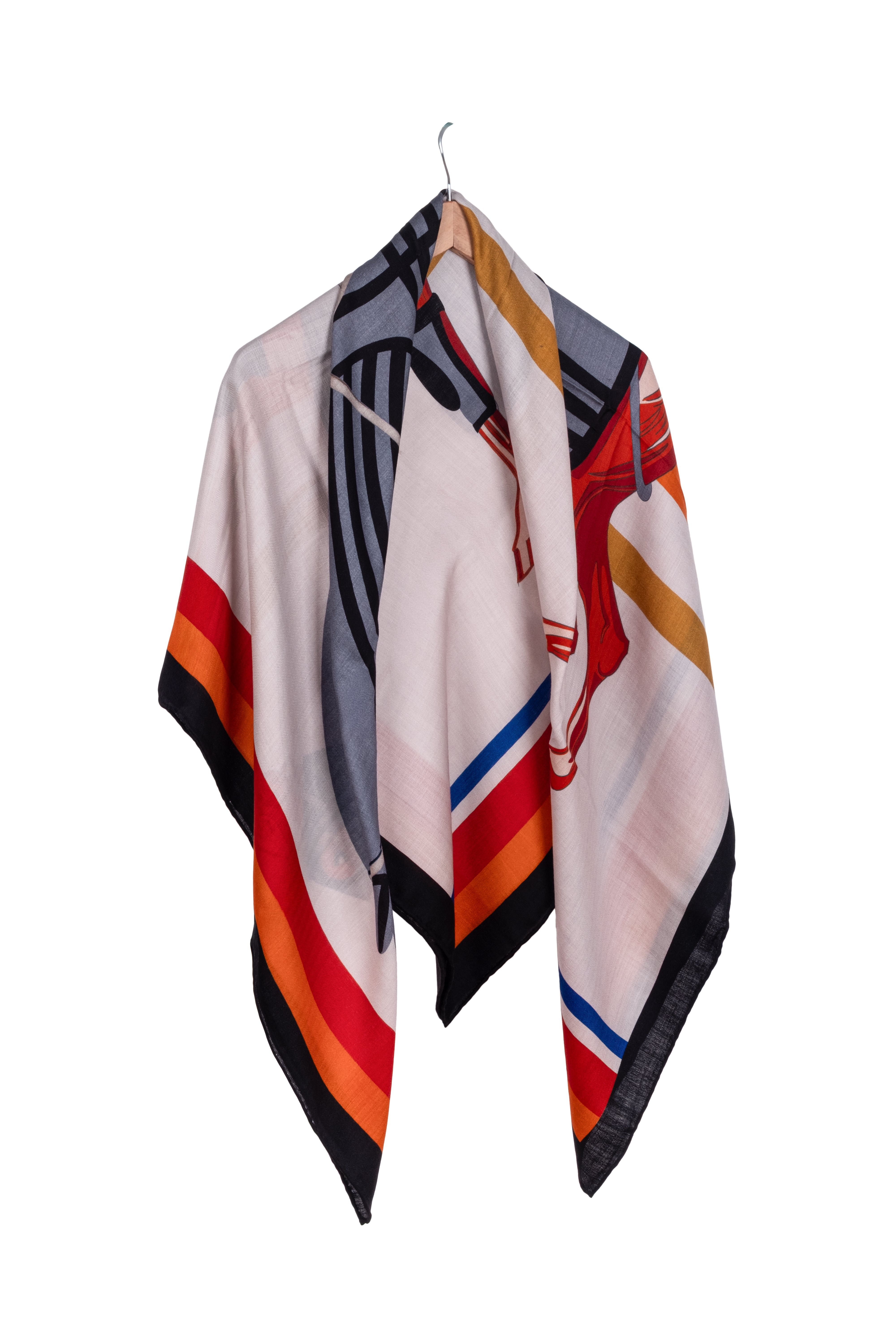 Siyah-Kırmızı Linda Saf Kaşmir Desenli Kare Eşarp 140x140 cm