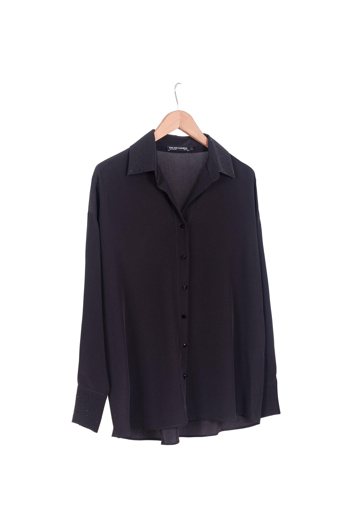 Siyah Astrid Saf İpek Gömlek