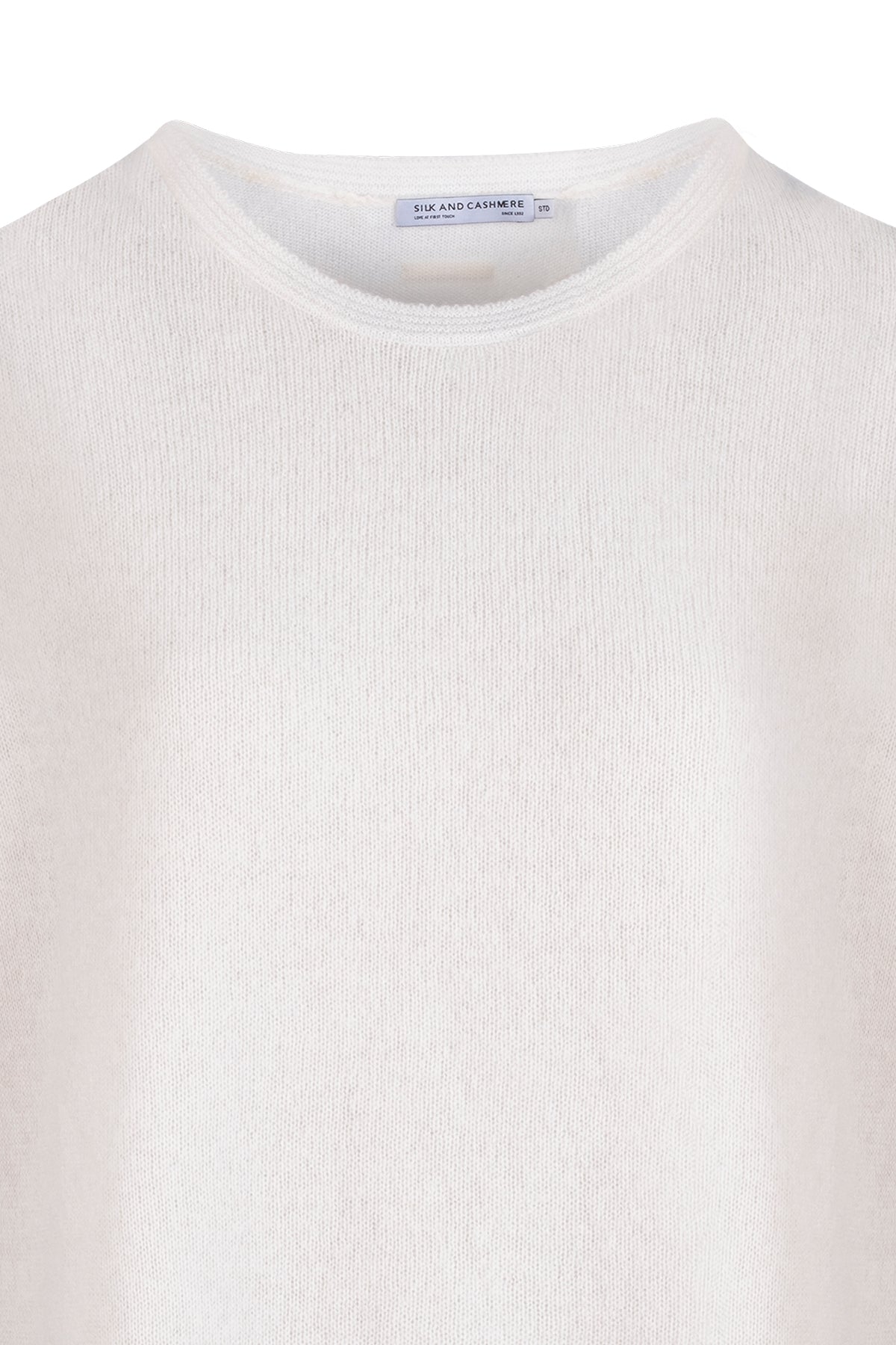 Beyaz Alexia Saf Kaşmir Yuvarlak Yaka Salaş Kazak