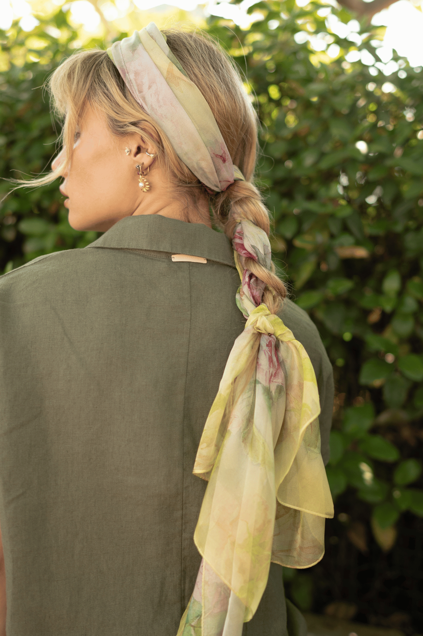 Sarı Anabel Saf İpek  Şifon Baskılı Oblong Şal 180x110