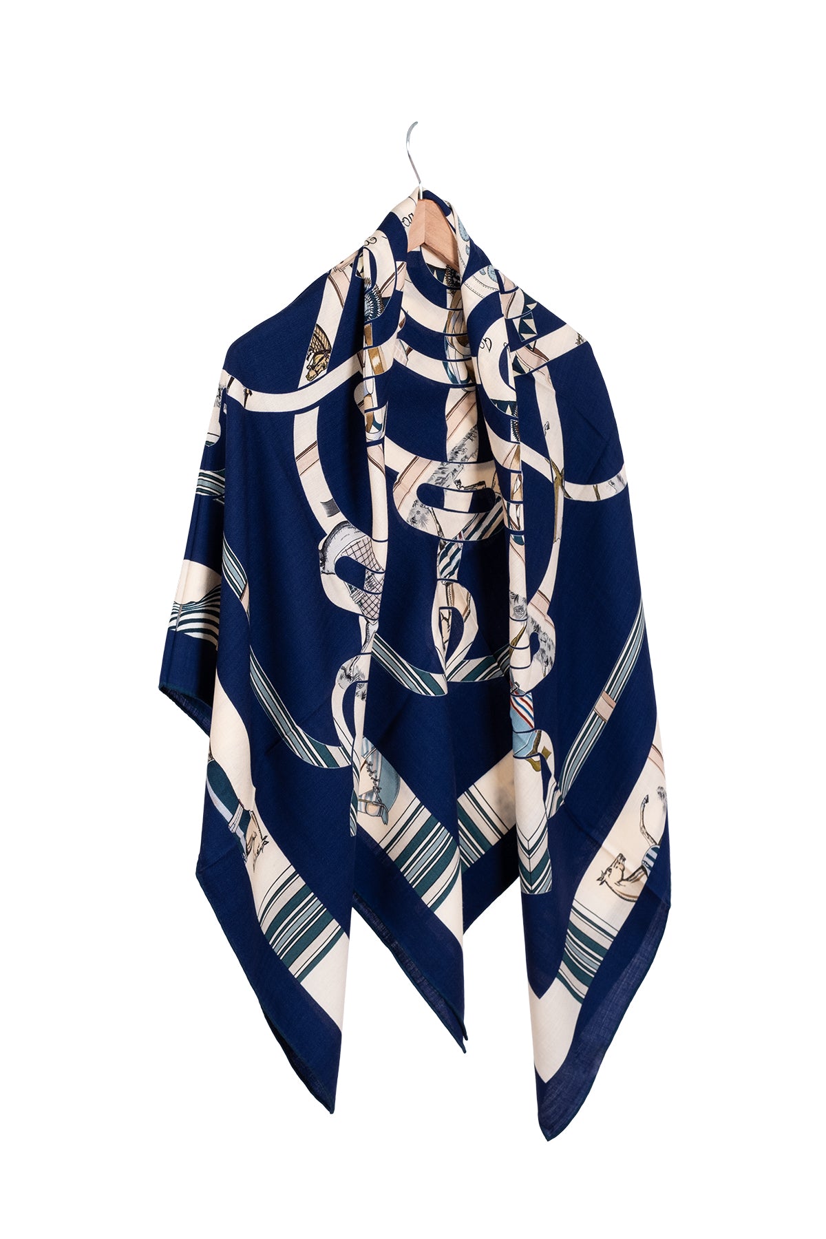 Lacivert Linda Kaşmir Desenli Kare Eşarp 140x140 cm