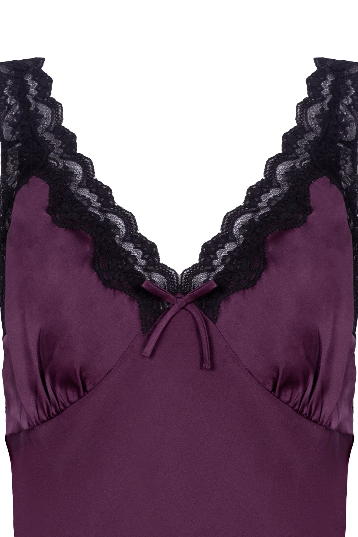 Bordo Cindy Saf İpek Dantel Detaylı Gecelik