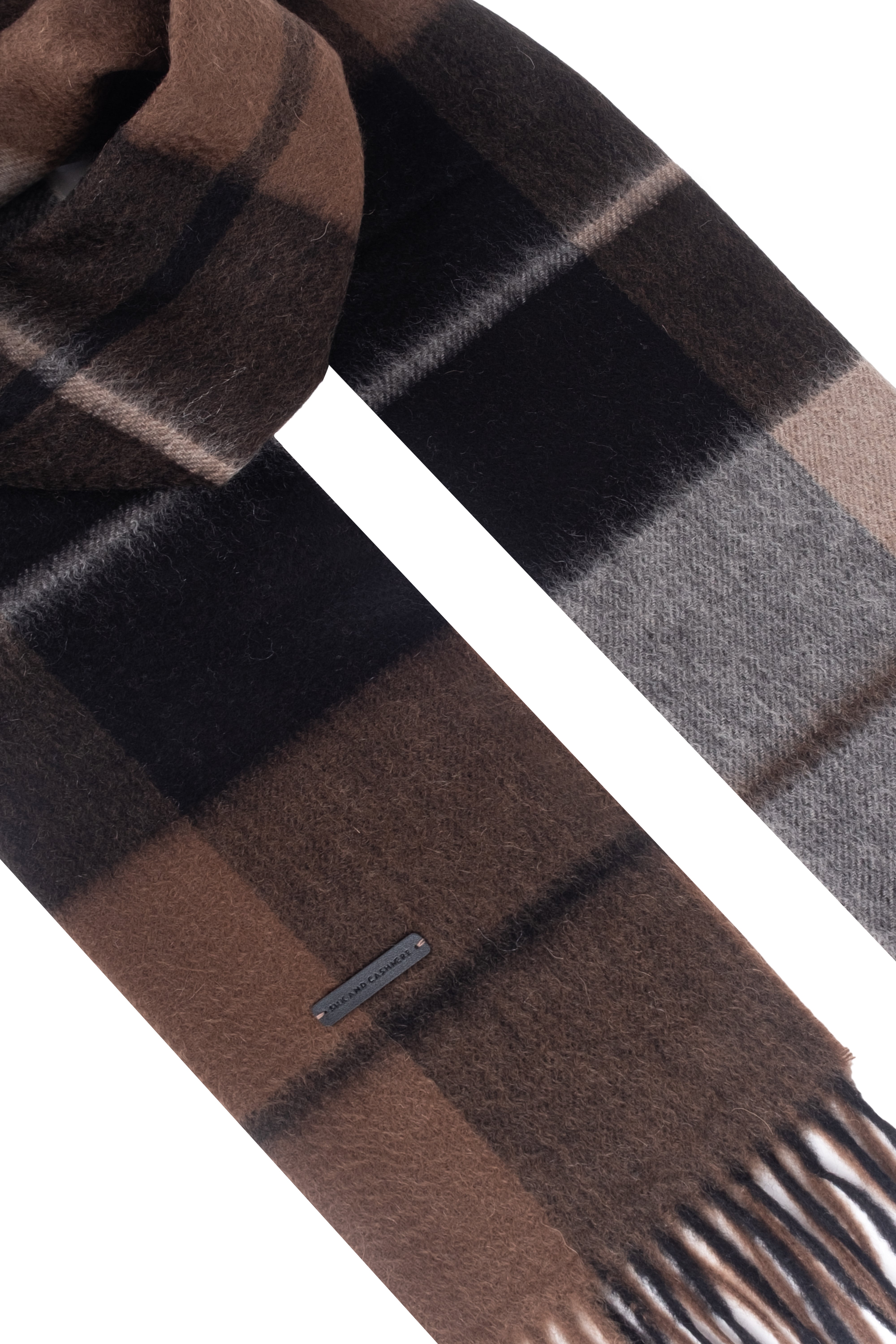 Kahverengi Patrick Saf Kaşmir Kareli Atkı 30x164 cm