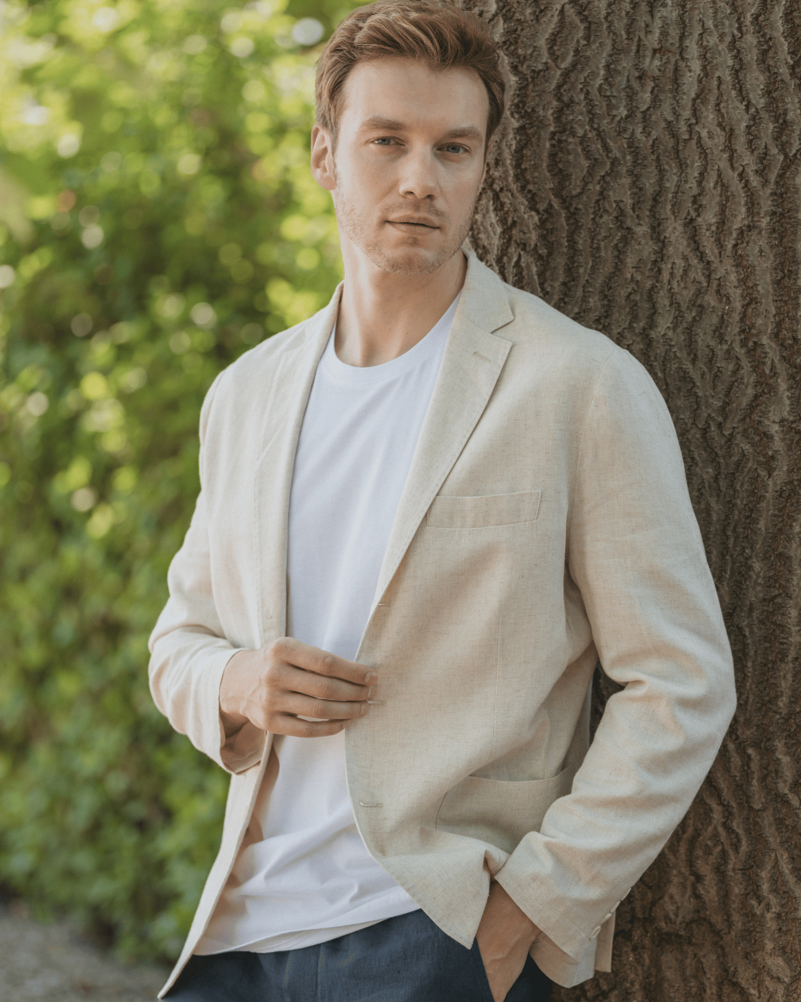 Bej Keten Leon Erkek Ceket