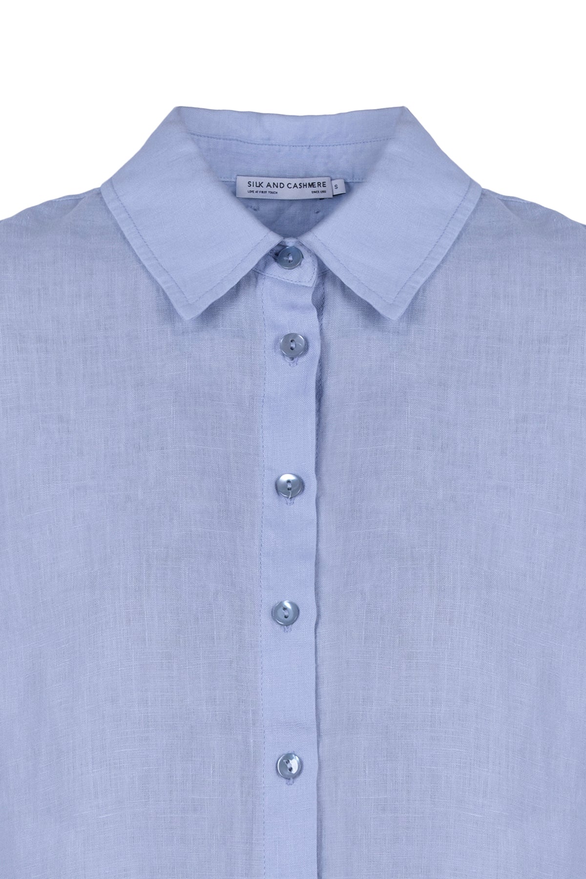 Açık Mavi Kate Keten Kısa Kollu Gömlek