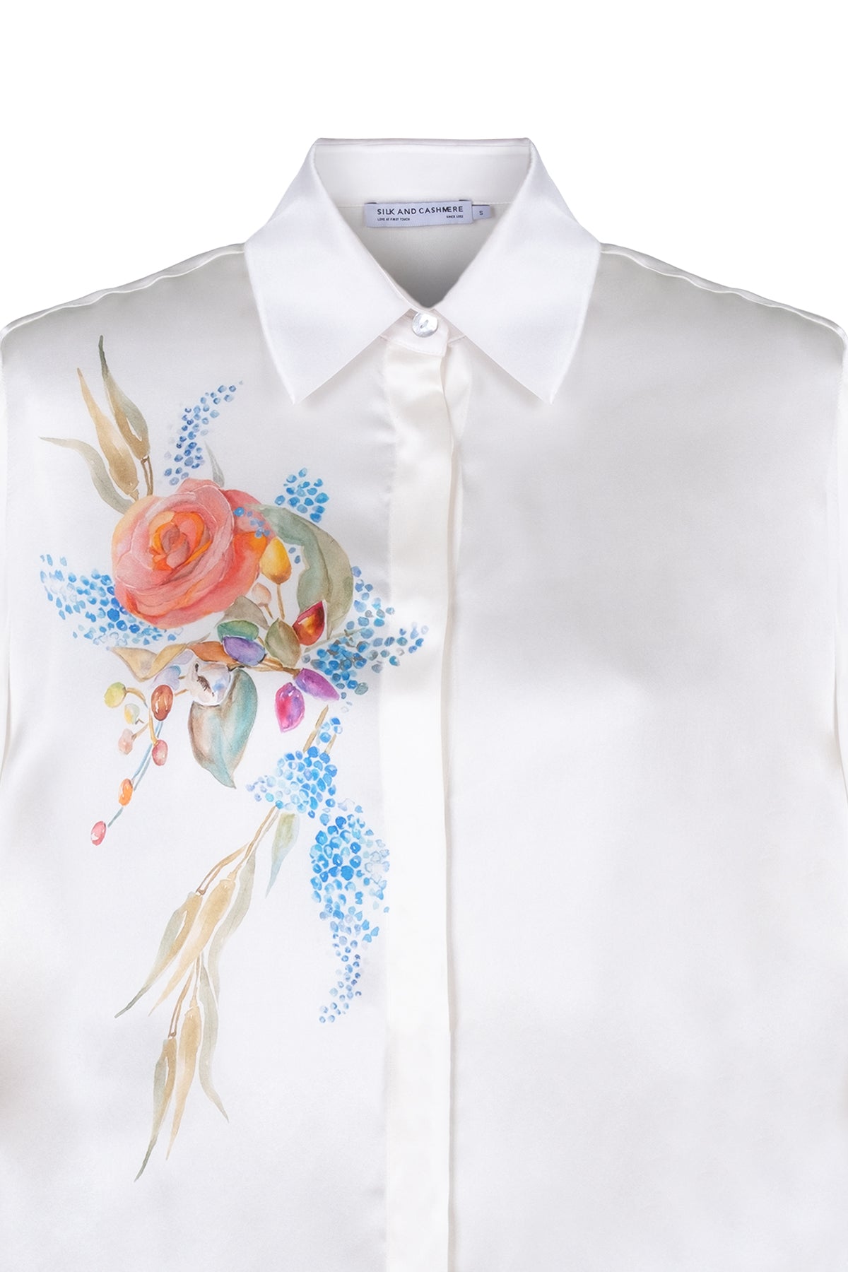 Beyaz Nature Saf İpek Baskılı Gömlek