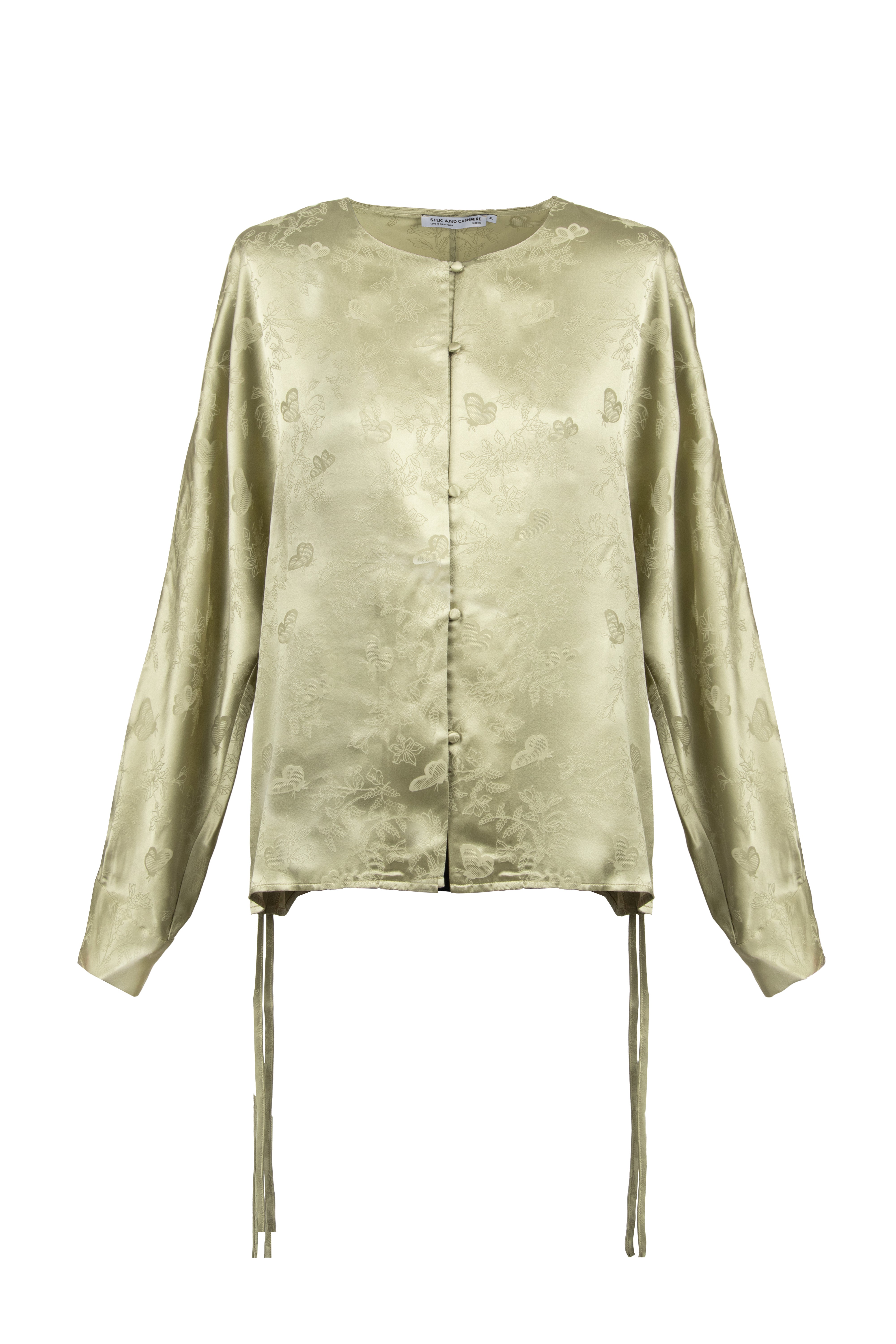 Açık Yeşil Nature İpek Yuvarlak Yaka Uzun Kollu Gömlek