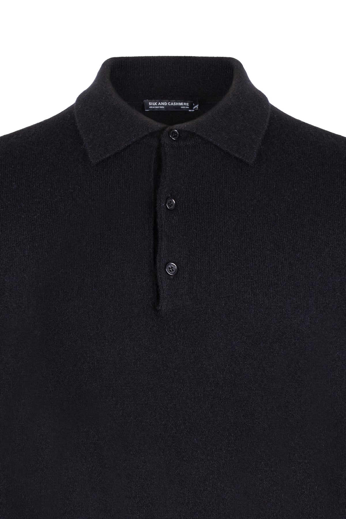 Siyah Saf Kaşmir Polo Kazak