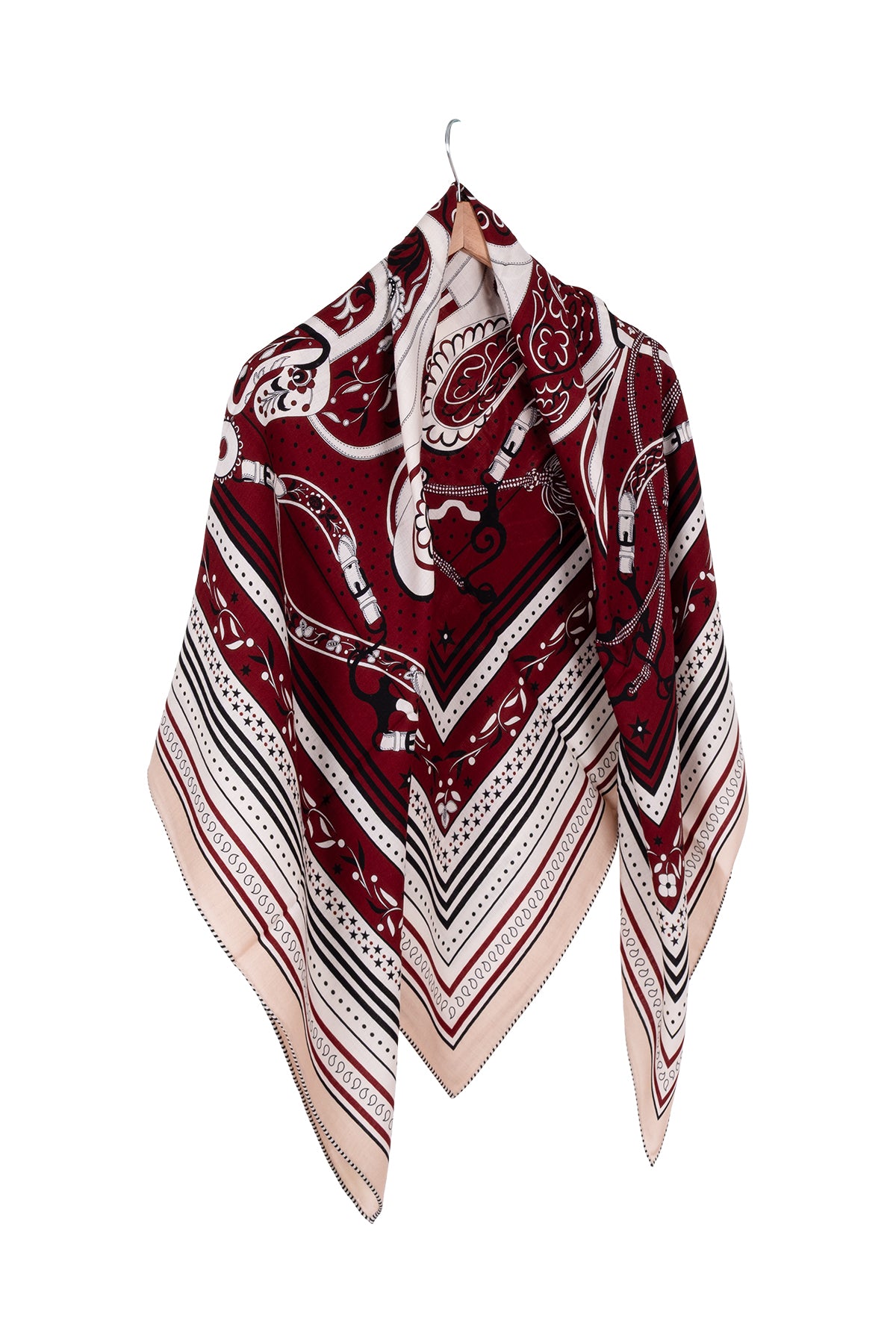 Kahverengi Linda Saf Kaşmir Baskılı Eşarp 140x140 cm