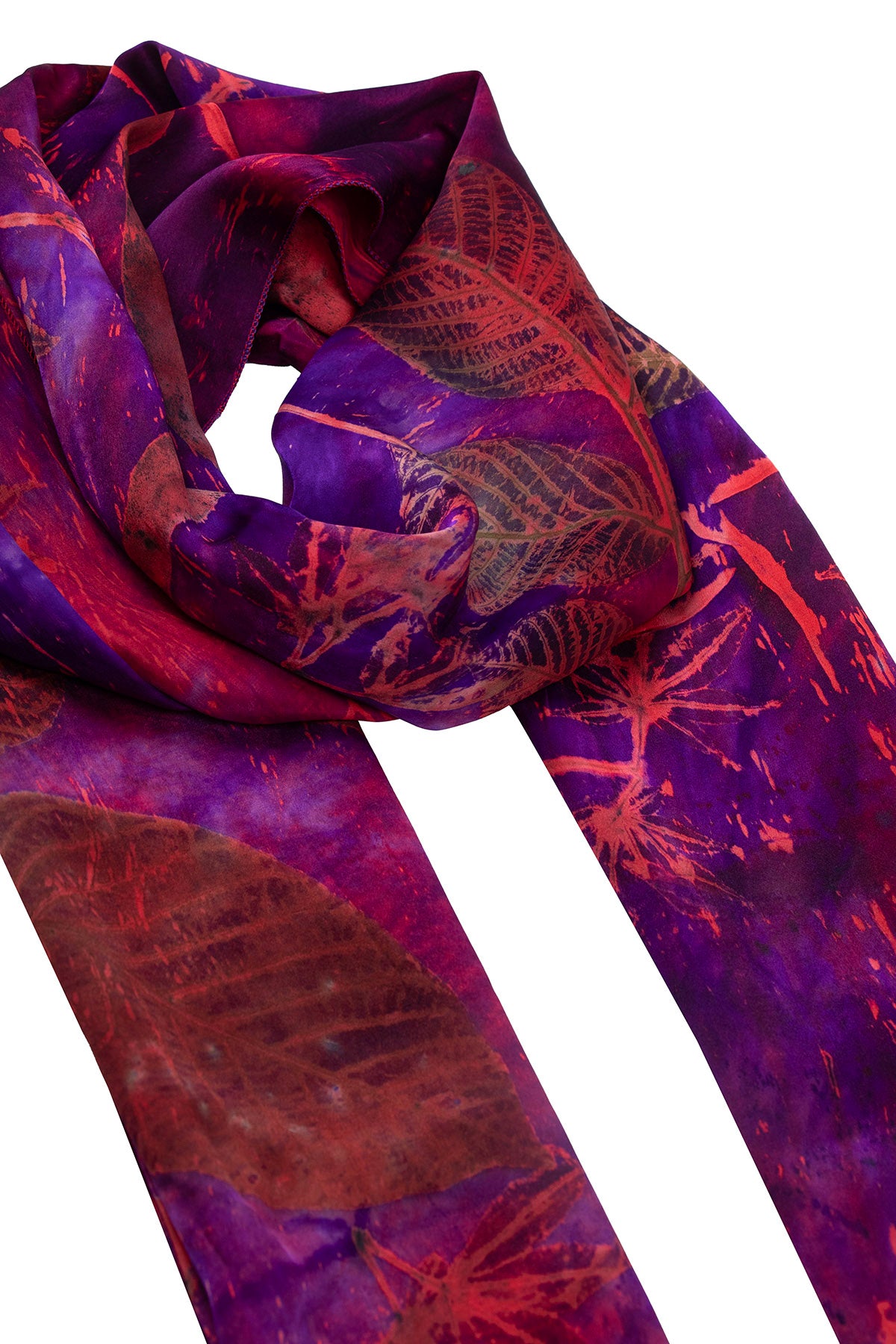 Mor Fuşya Saf İpek El Baskısı Ekolojik Şal 90 x 200 cm