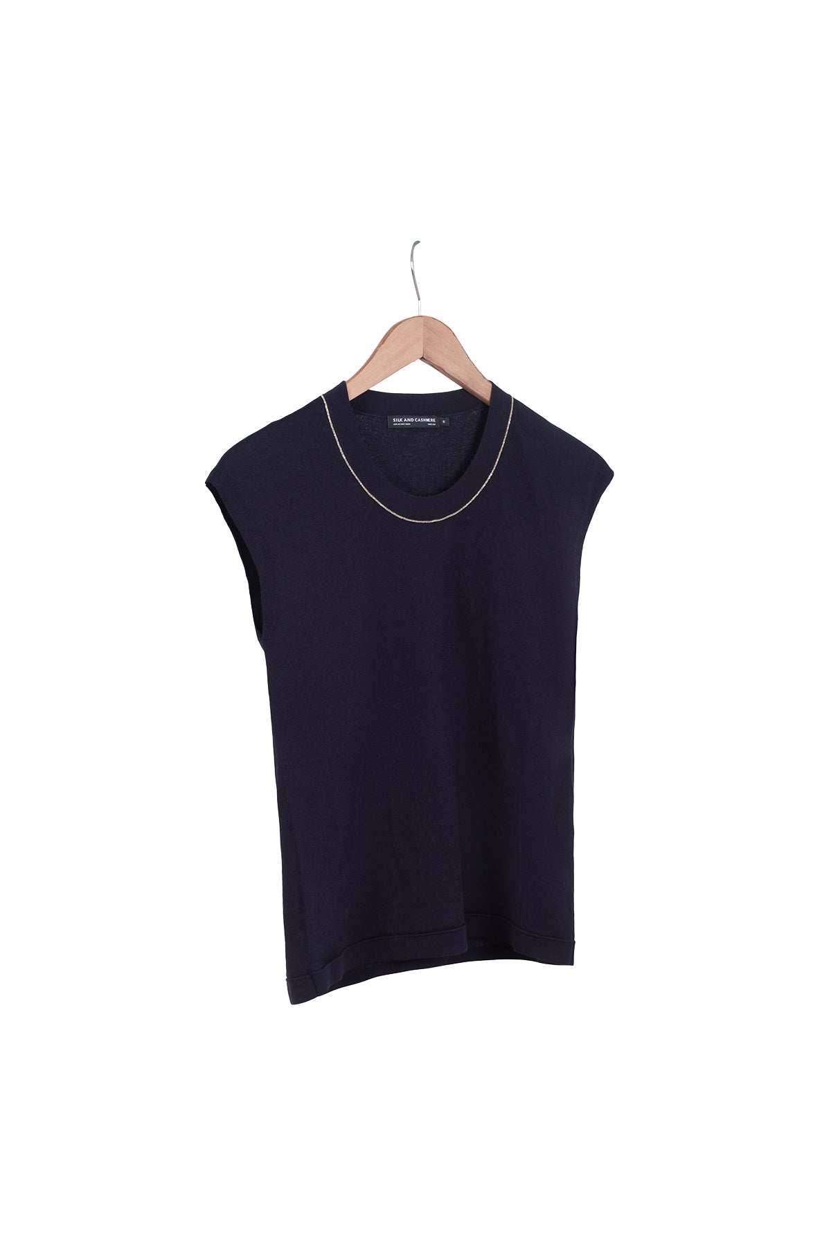 Lacivert Grace İpekli Zincirli Yuvarlak Yaka Kolsuz Triko