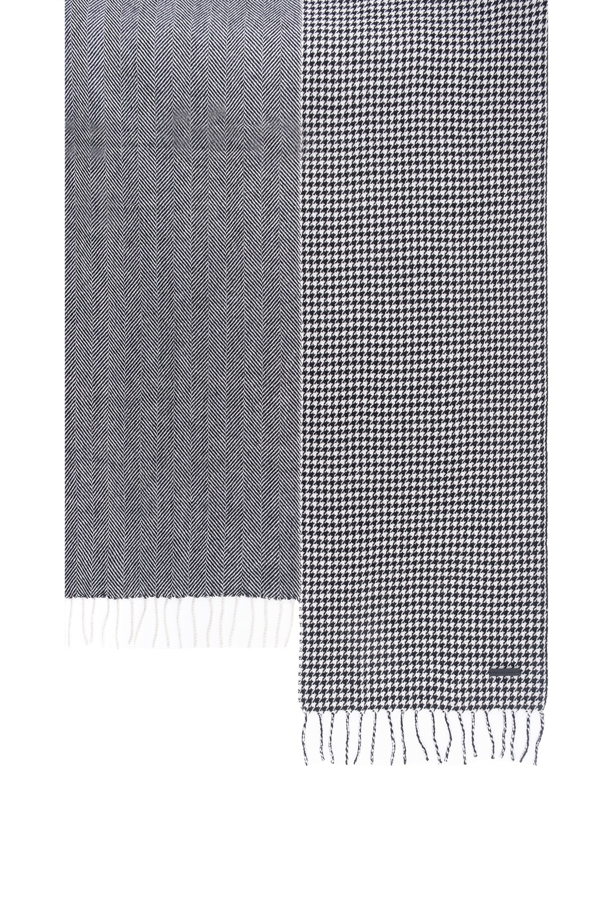 Siyah Saf Kaşmir Kaz Ayağı Kareli Şal 60x180 cm