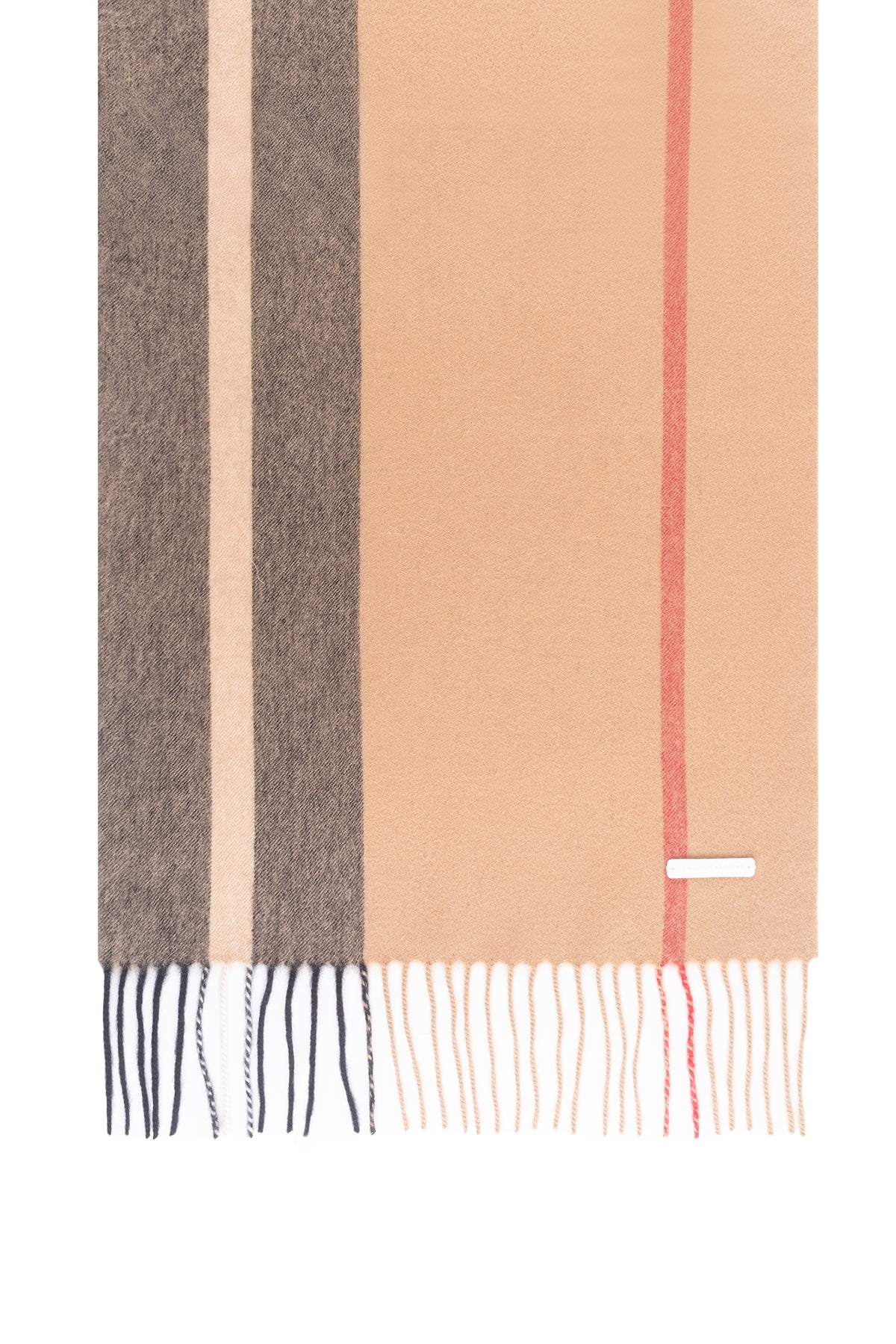 Bej Patrick Saf Kaşmir Çizgili Atkı 35x190 cm