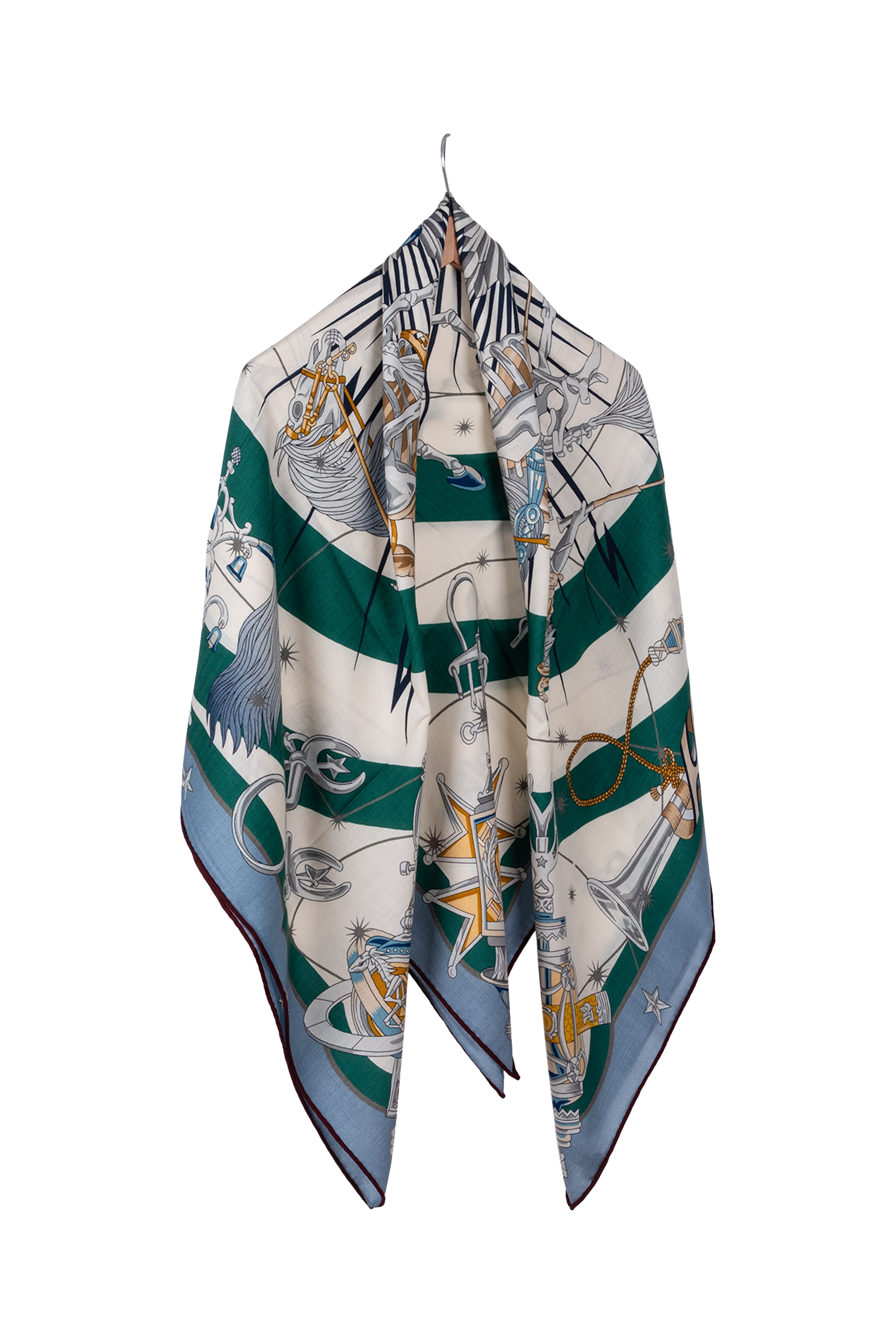 Kahve Mavi Linda Kaşmir Desenli Kare Eşarp 140x140  cm