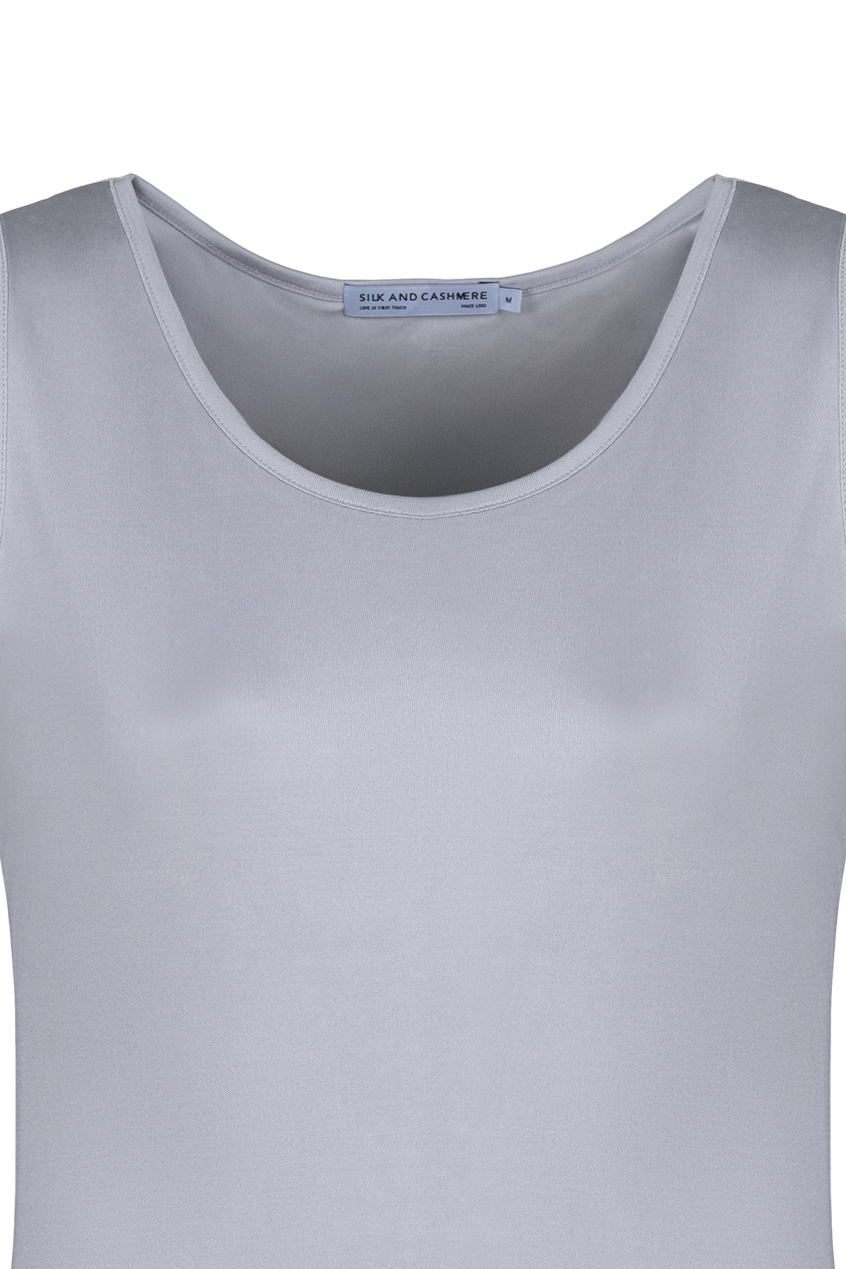 Gri Marina İpekli Yuvarlak Yaka Kolsuz T-Shirt