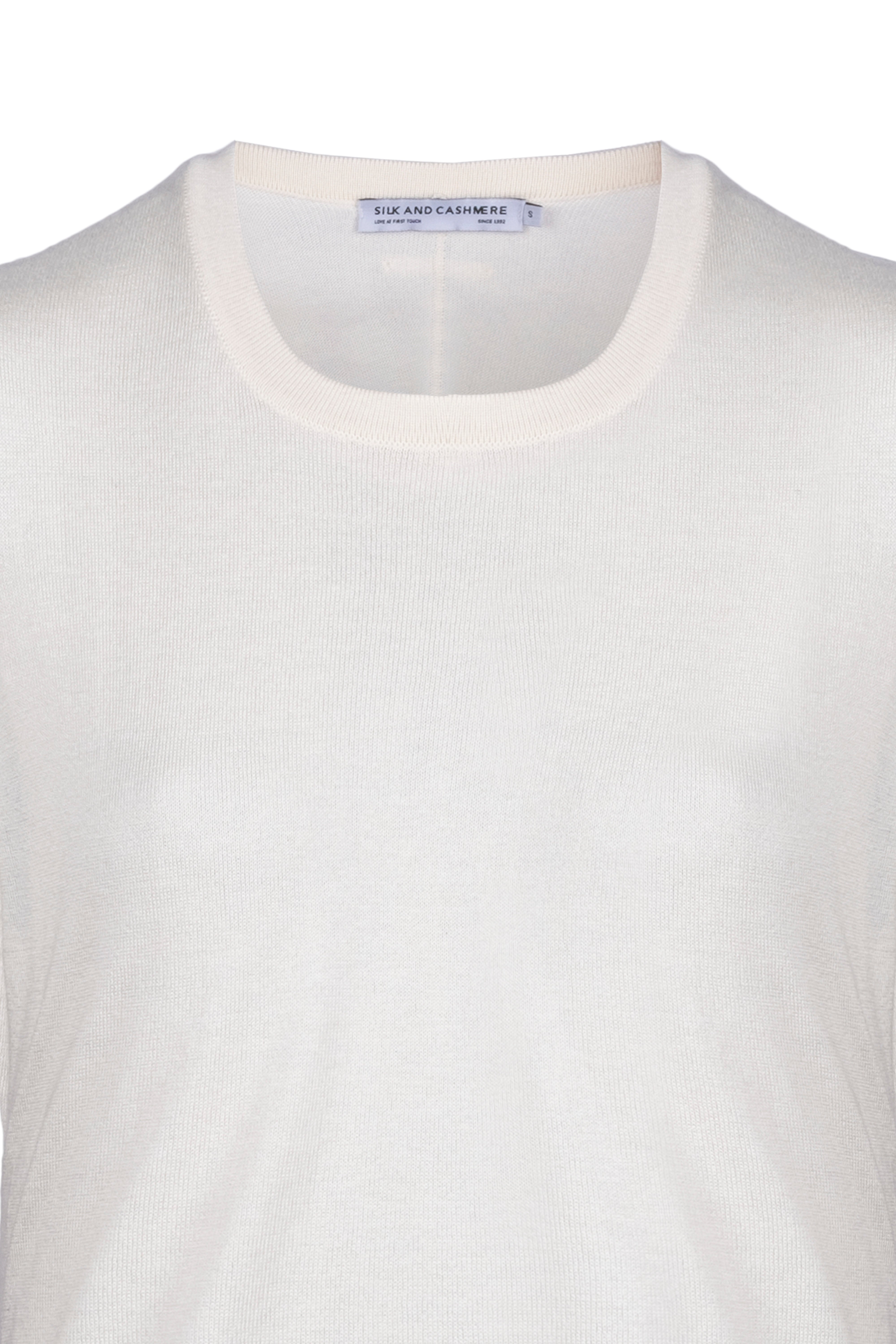 Ekru Zoe İpek Kaşmir Yuvarlak Yaka Kısa Kol Triko