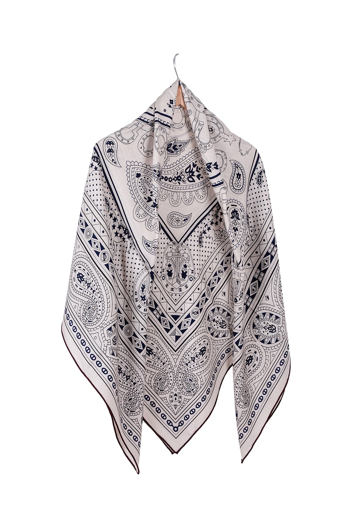 Kahve Lacivert Linda Kaşmir Desenli Kare Eşarp 140x140 cm