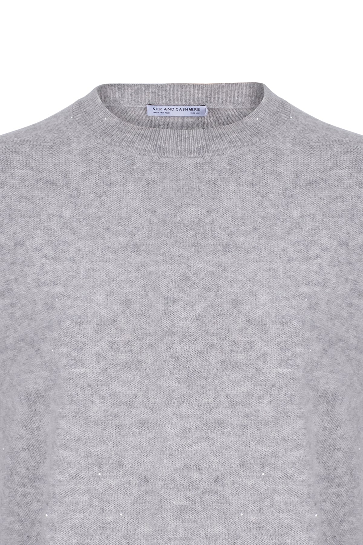 Gri Alexia Kaşmirli İşlemeli Yuvarlak Yaka Kazak