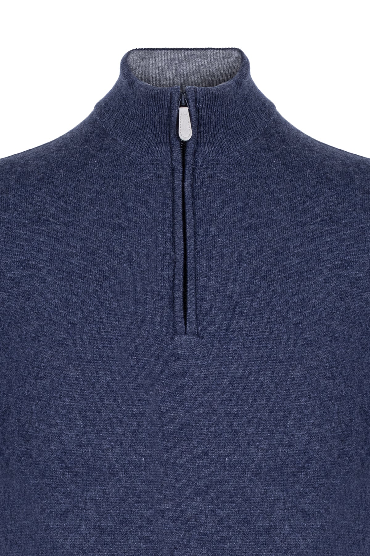 Denim Saf Kaşmir Yarım Balıkçı Yaka Fermuarlı Kazak