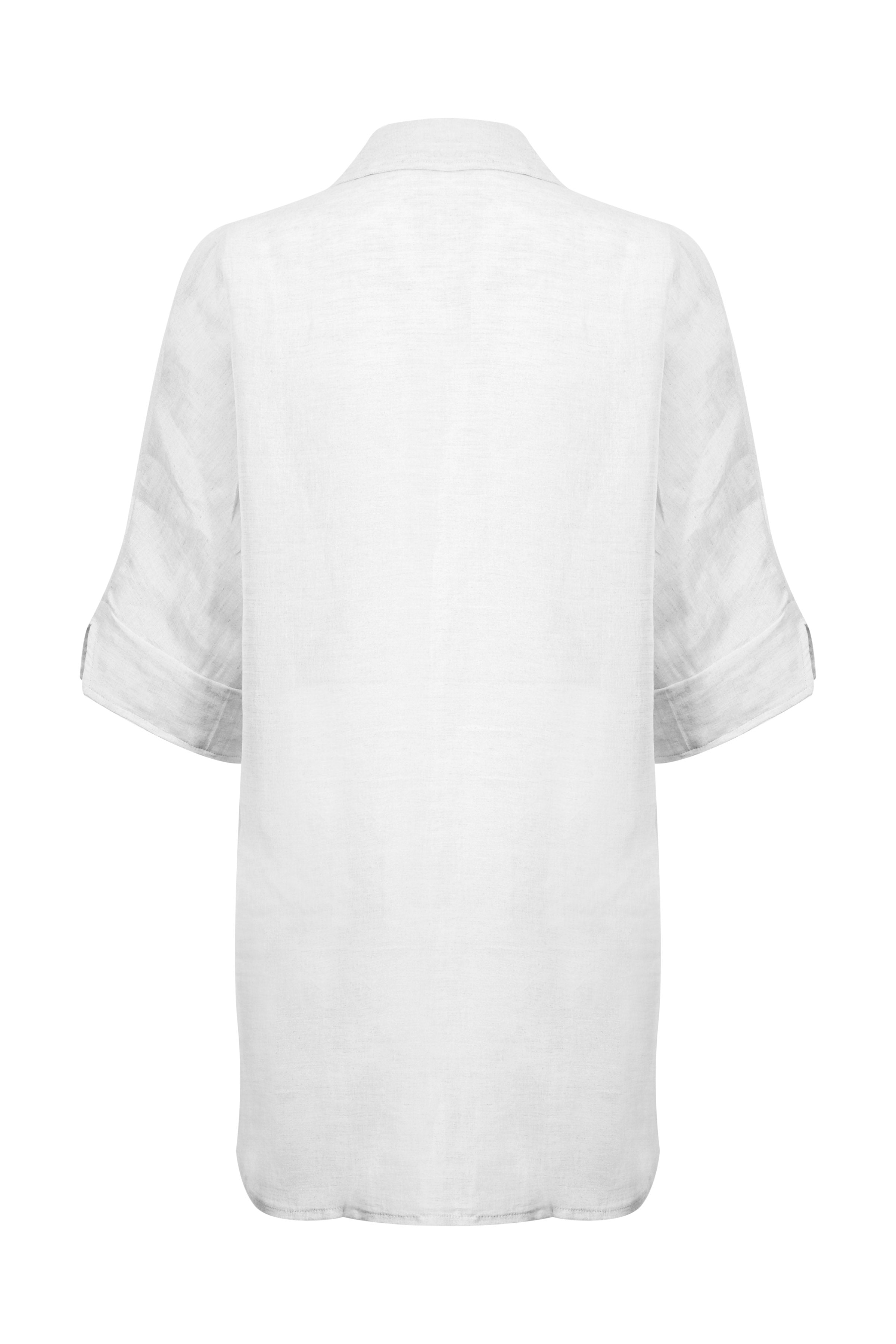 Beyaz Cassandra Keten Pamuk Tunik Elbise