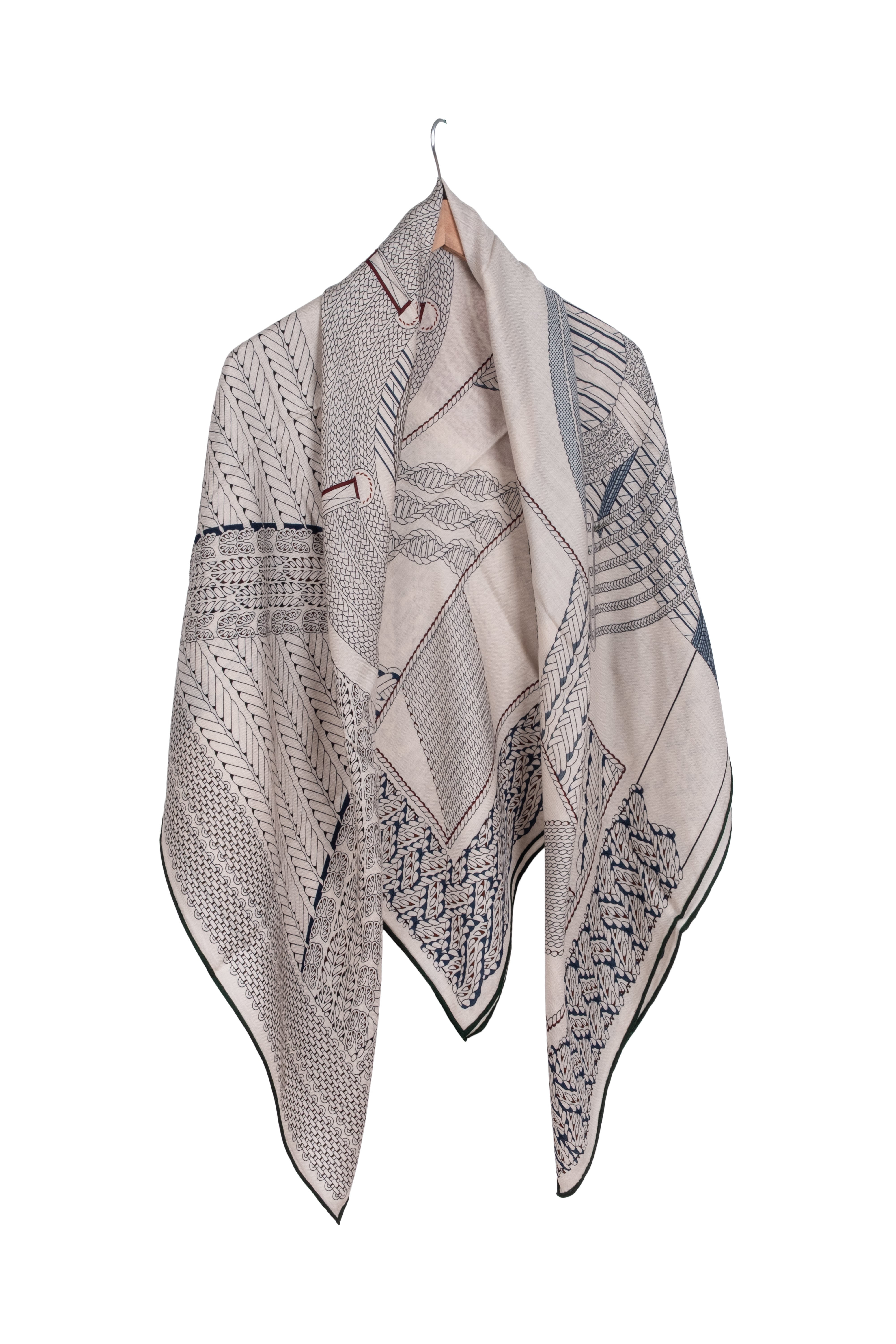 Yeşil Bej Linda Saf Kaşmir Desenli Kare Eşarp 140x140 cm