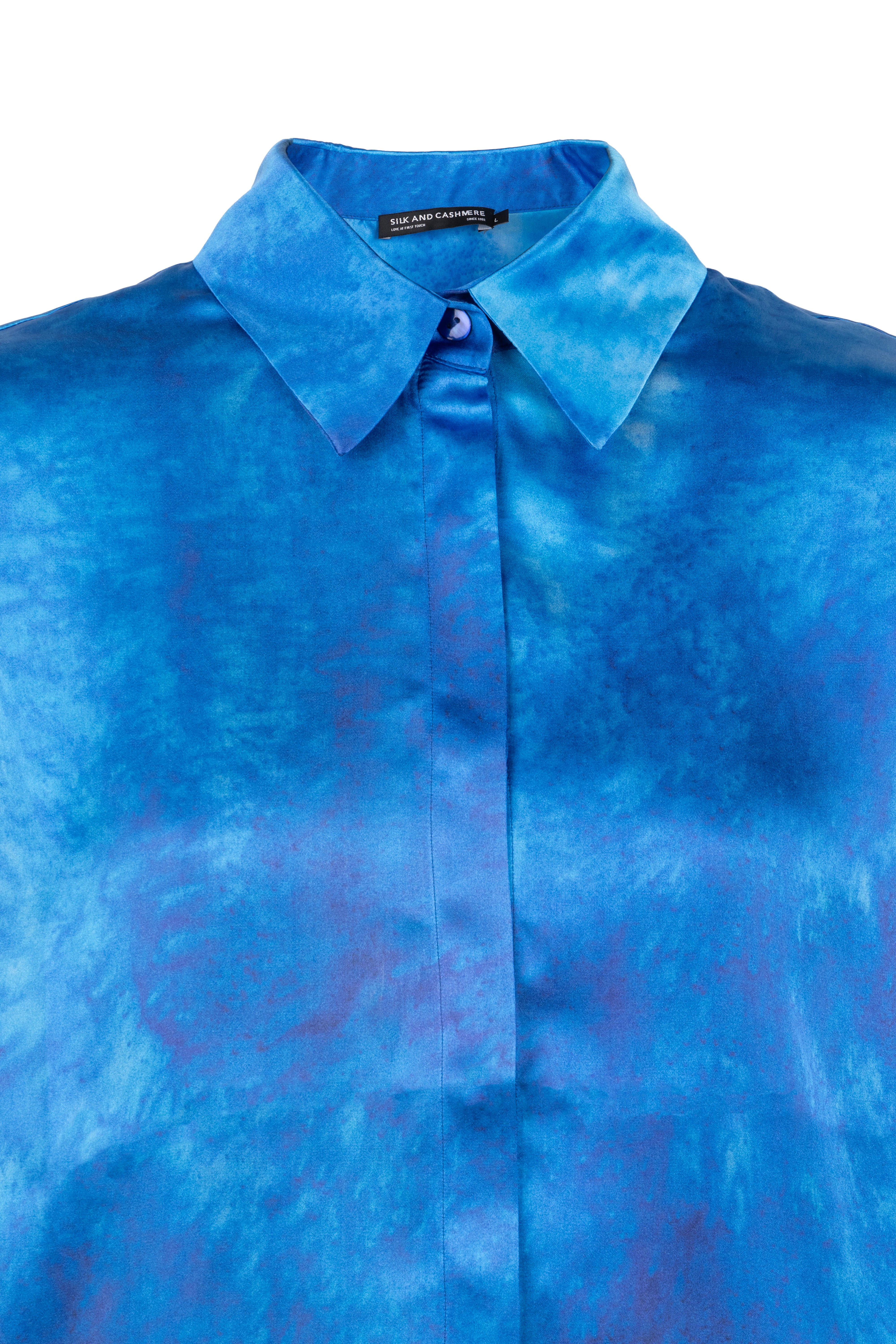 Lacivert Nature İpek Desenli Uzun Kollu Gömlek