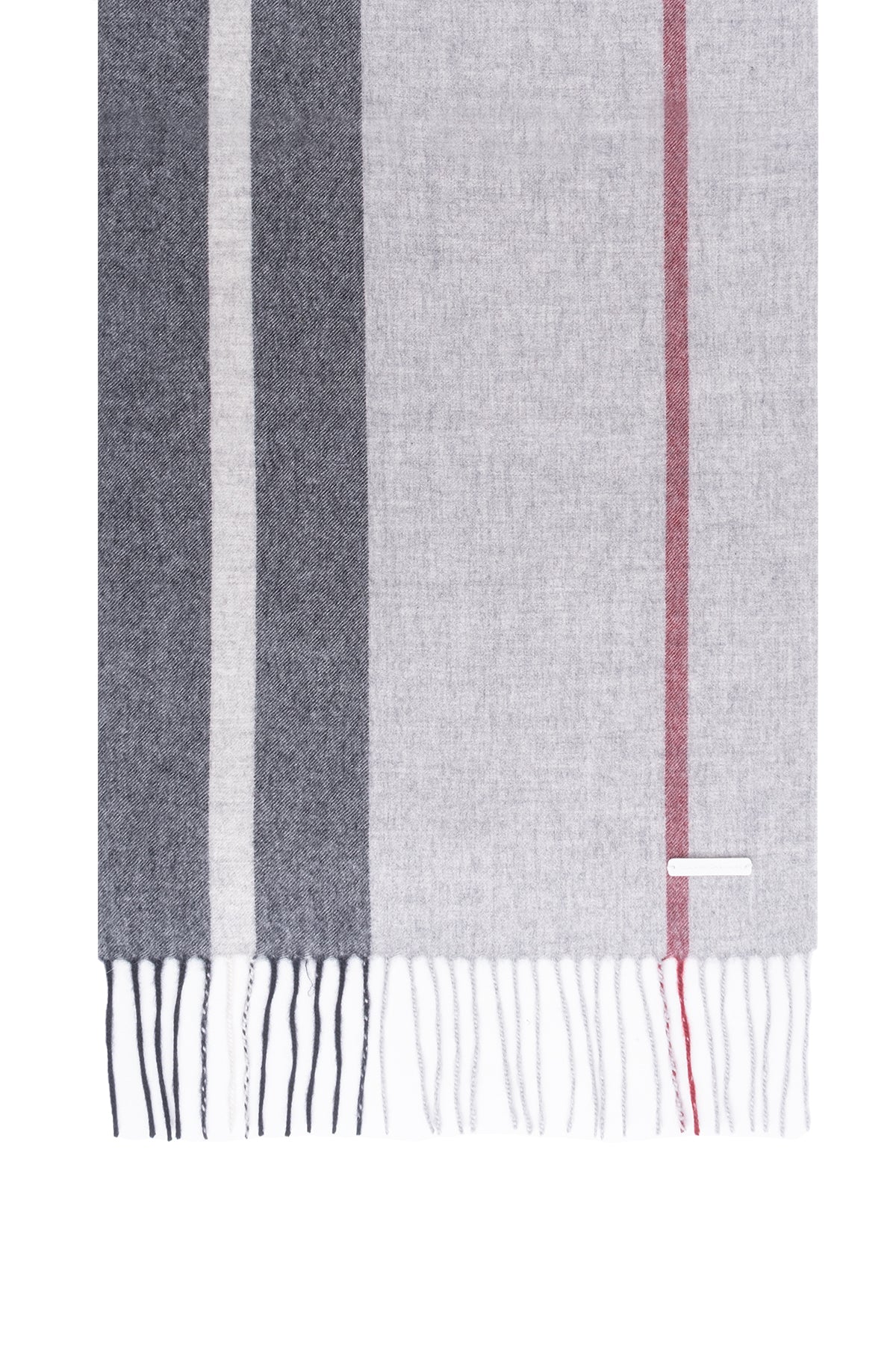 Gri Patrick Saf Kaşmir Çizgili Atkı 35x190 cm