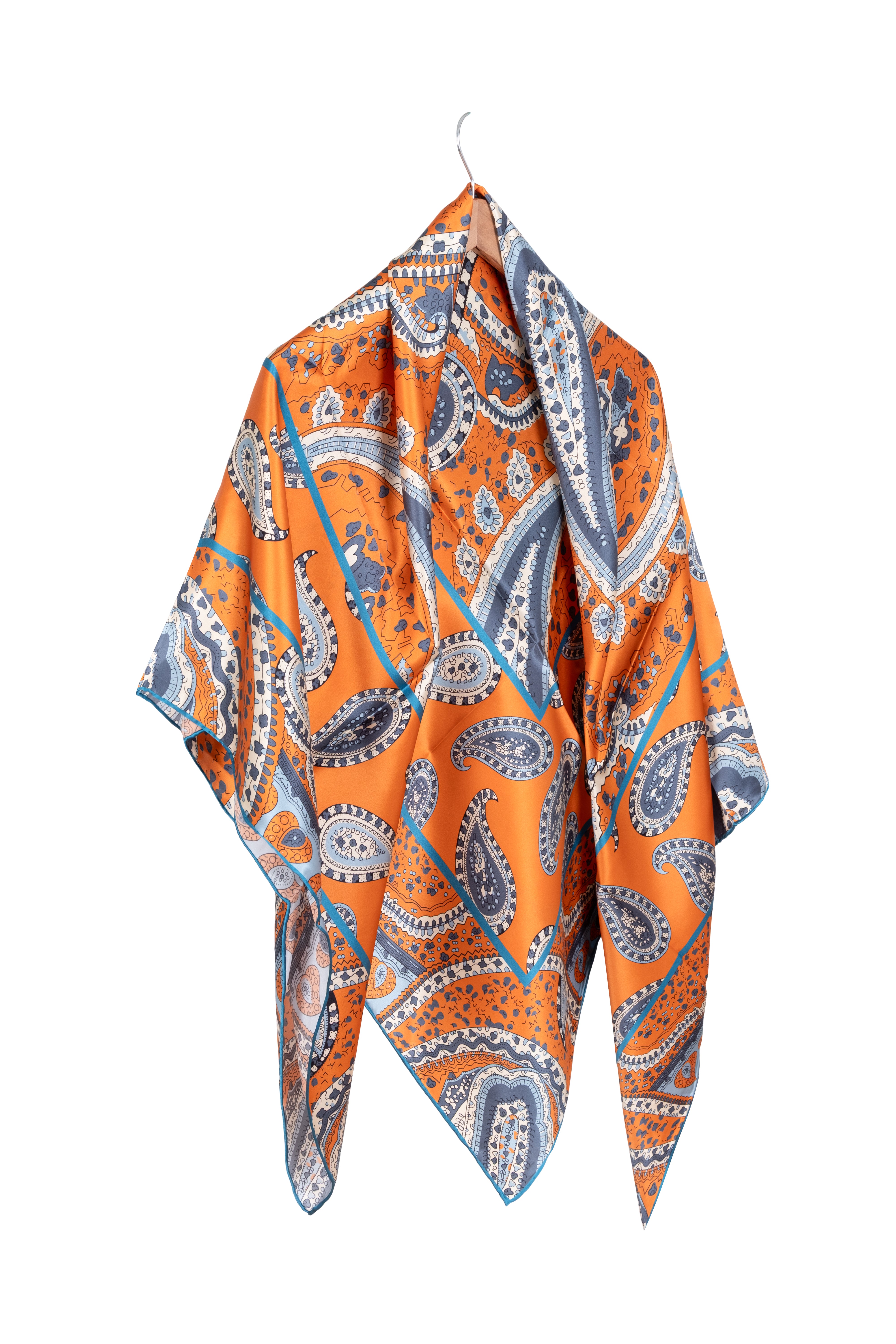 Turuncu Lina Saf İpek Baskılı Kare Eşarp 140x140