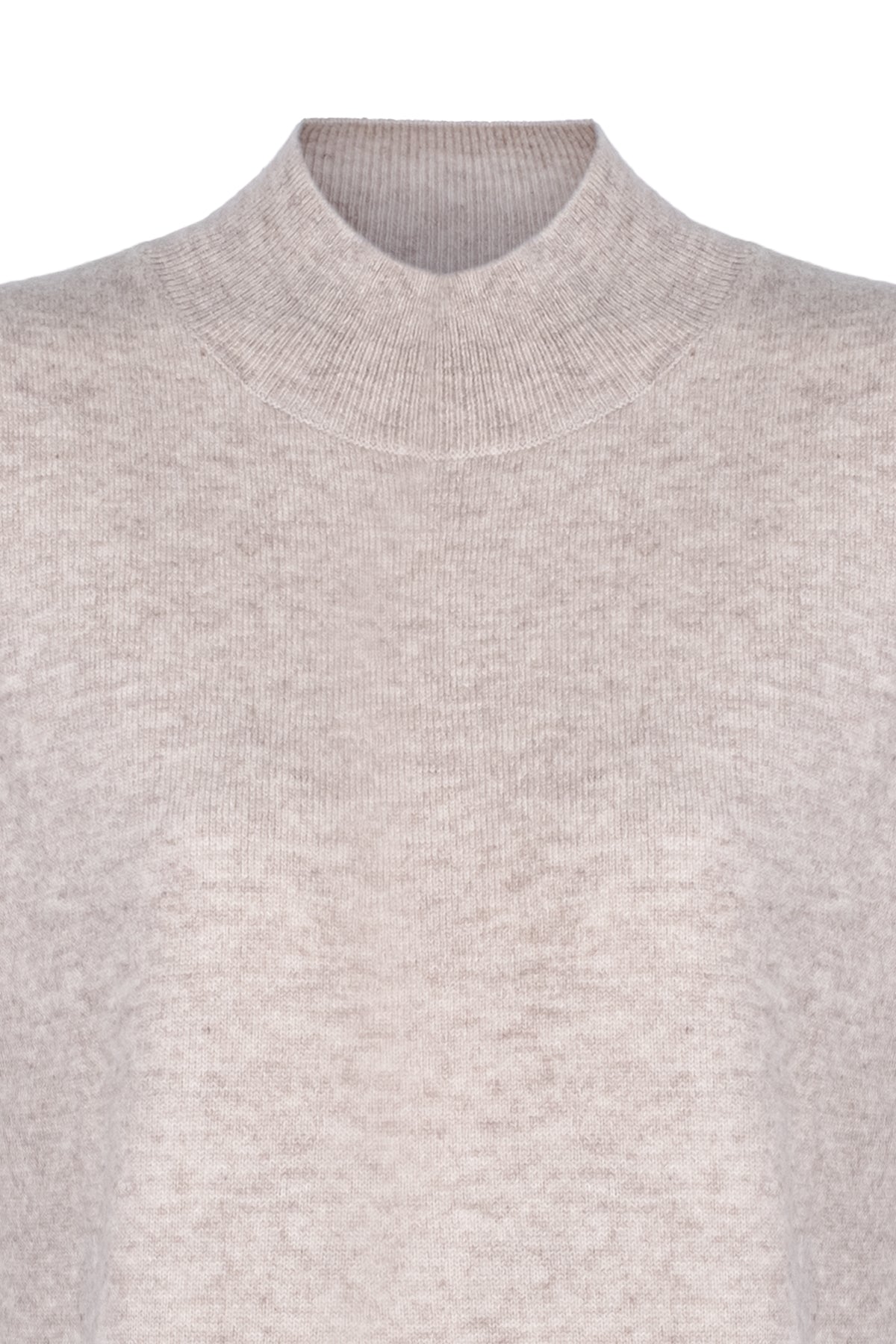 Ekru Melanj Agata Saf Kaşmir Yüksek Yaka Kolsuz Triko