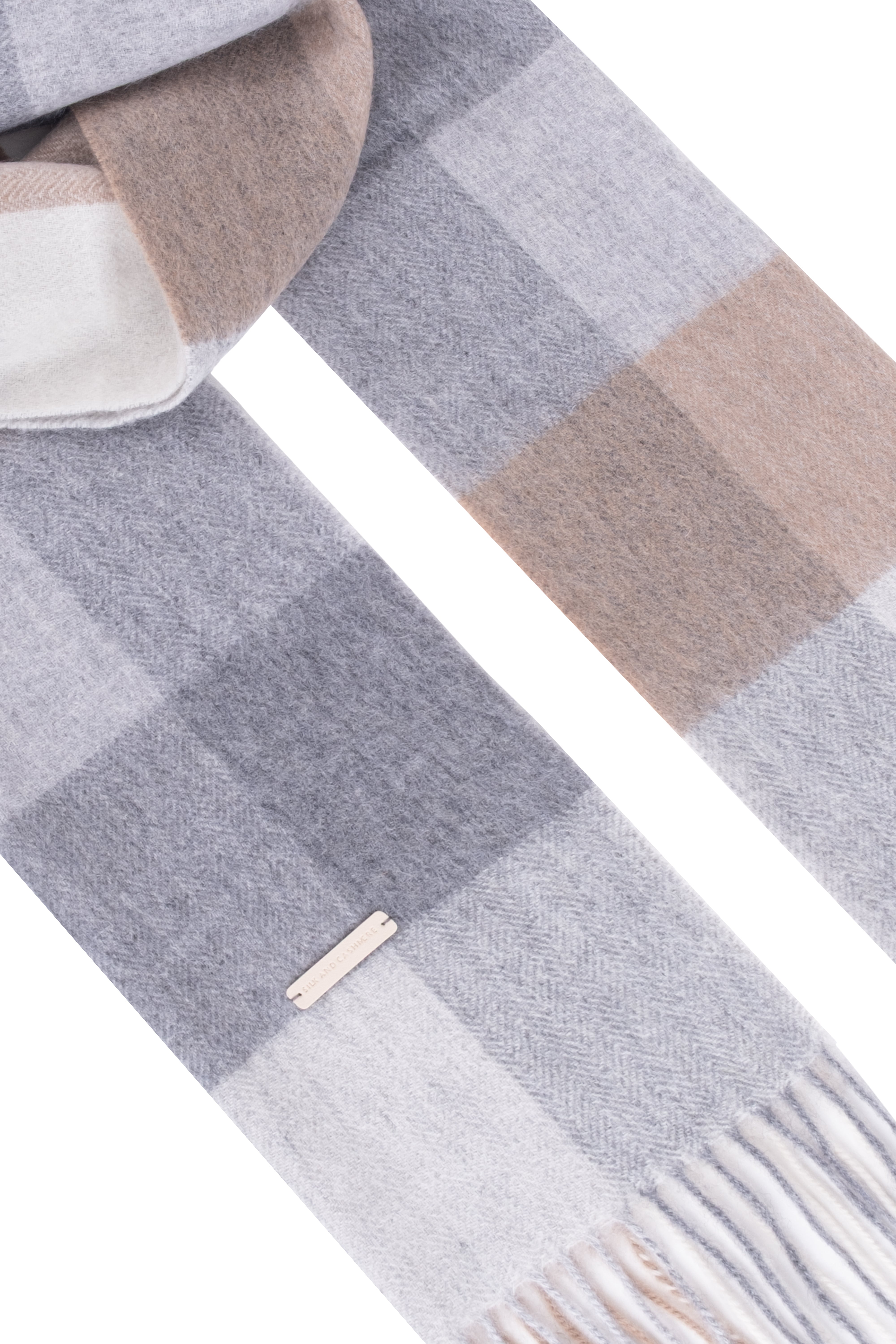 Gri Bej Patrick Saf Kaşmir Kareli Atkı 30x164 cm