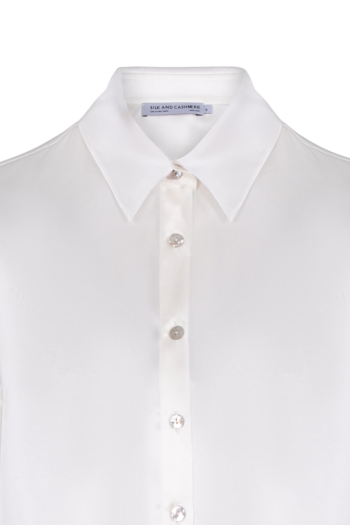 Ekru Astrid Saf İpek Crop Gömlek