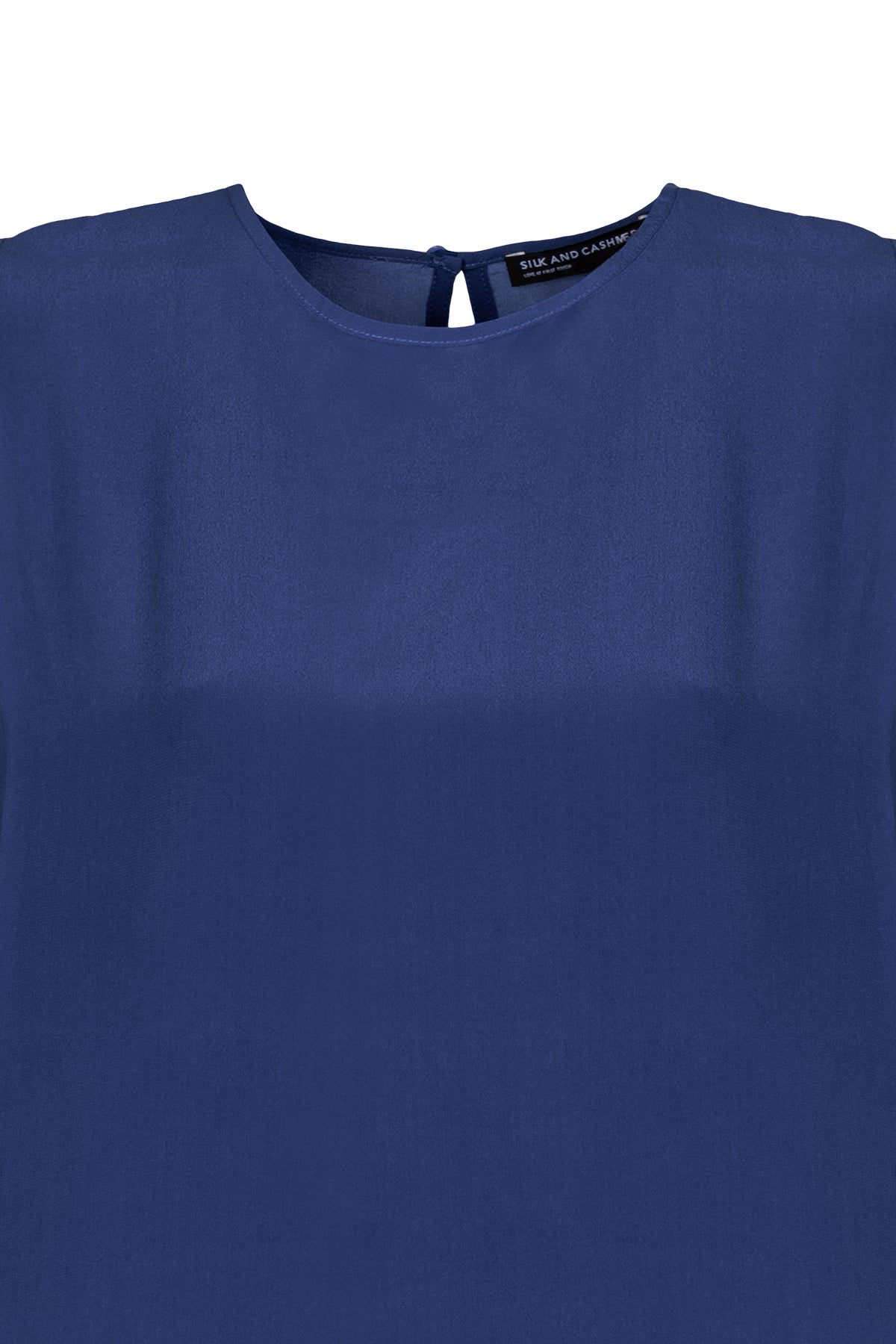 Lacivert Toscana İpek Yuvarlak Yaka Rahat Kesim Bluz