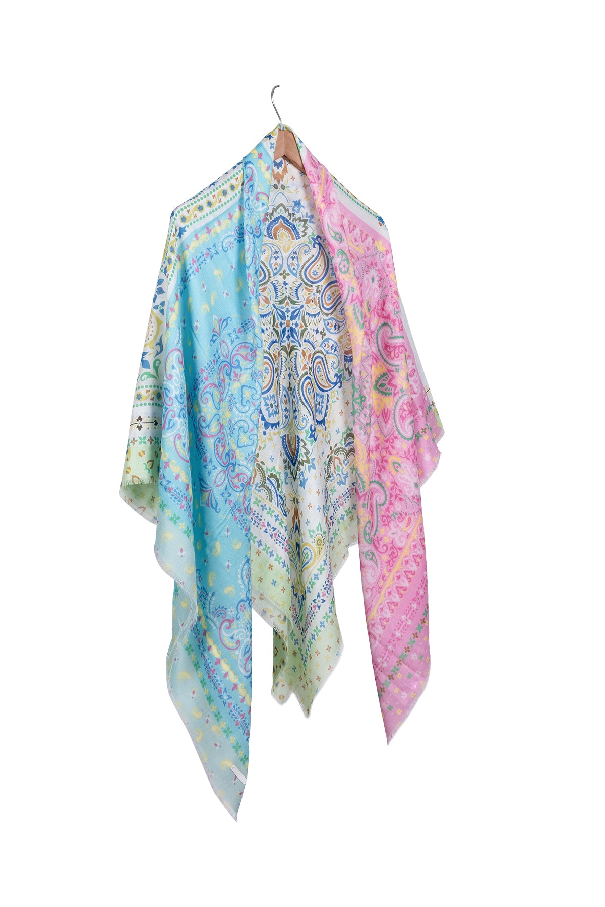 Renkli Jas ipekli Desenli Kare Kare Şal Pareo 140x140 cm