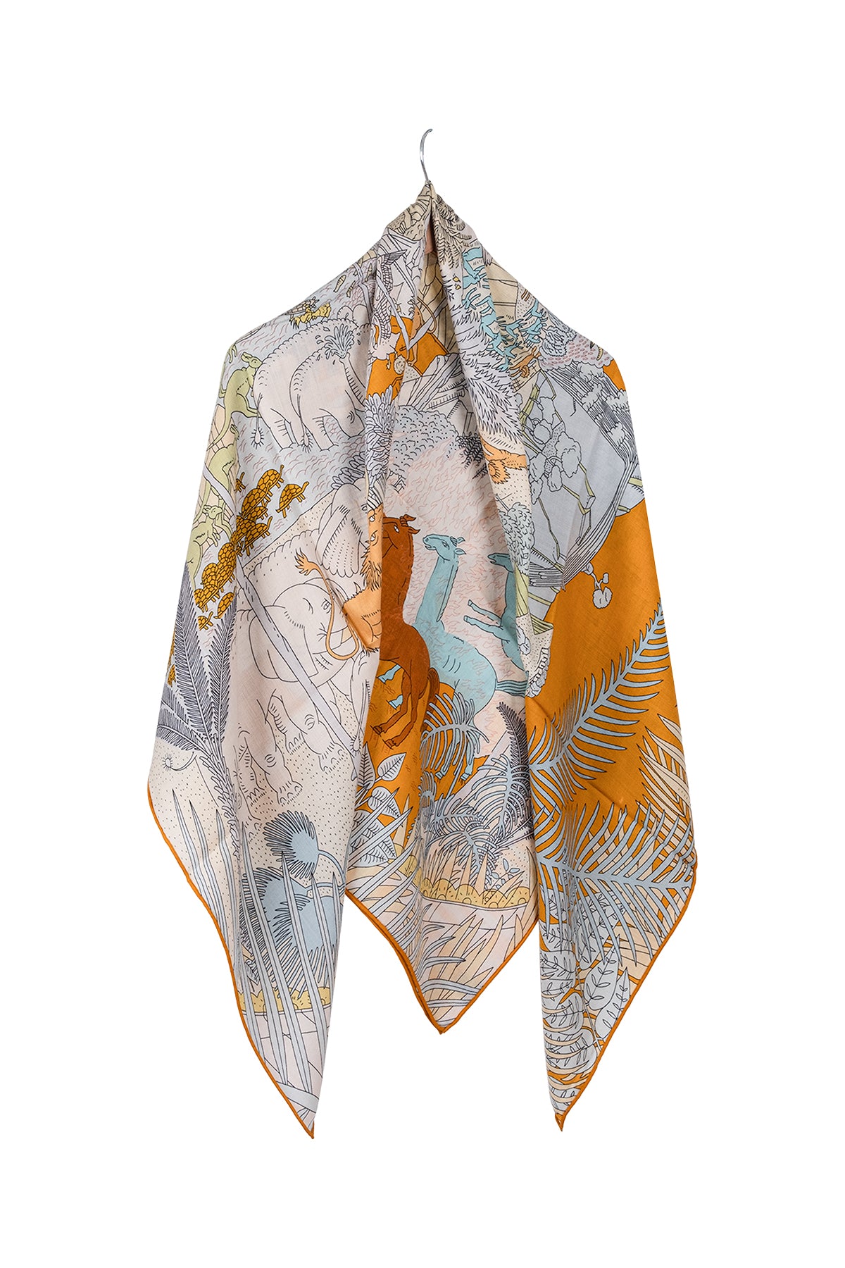 Turuncu Linda Kaşmir Desenli Kare Eşarp 140x140  cm