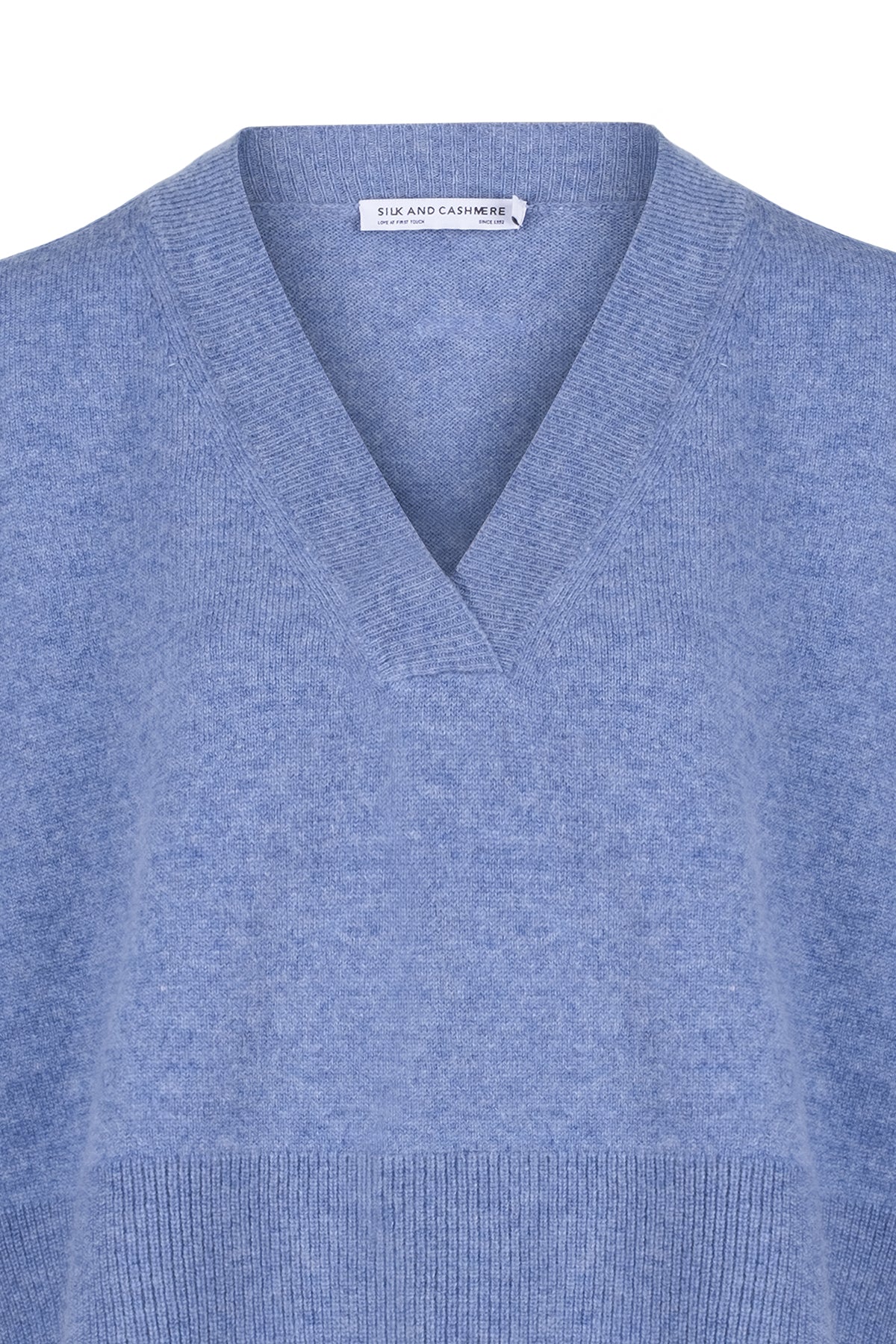 Açık Denim Isabella Saf Kaşmir Derin V Yaka Kazak