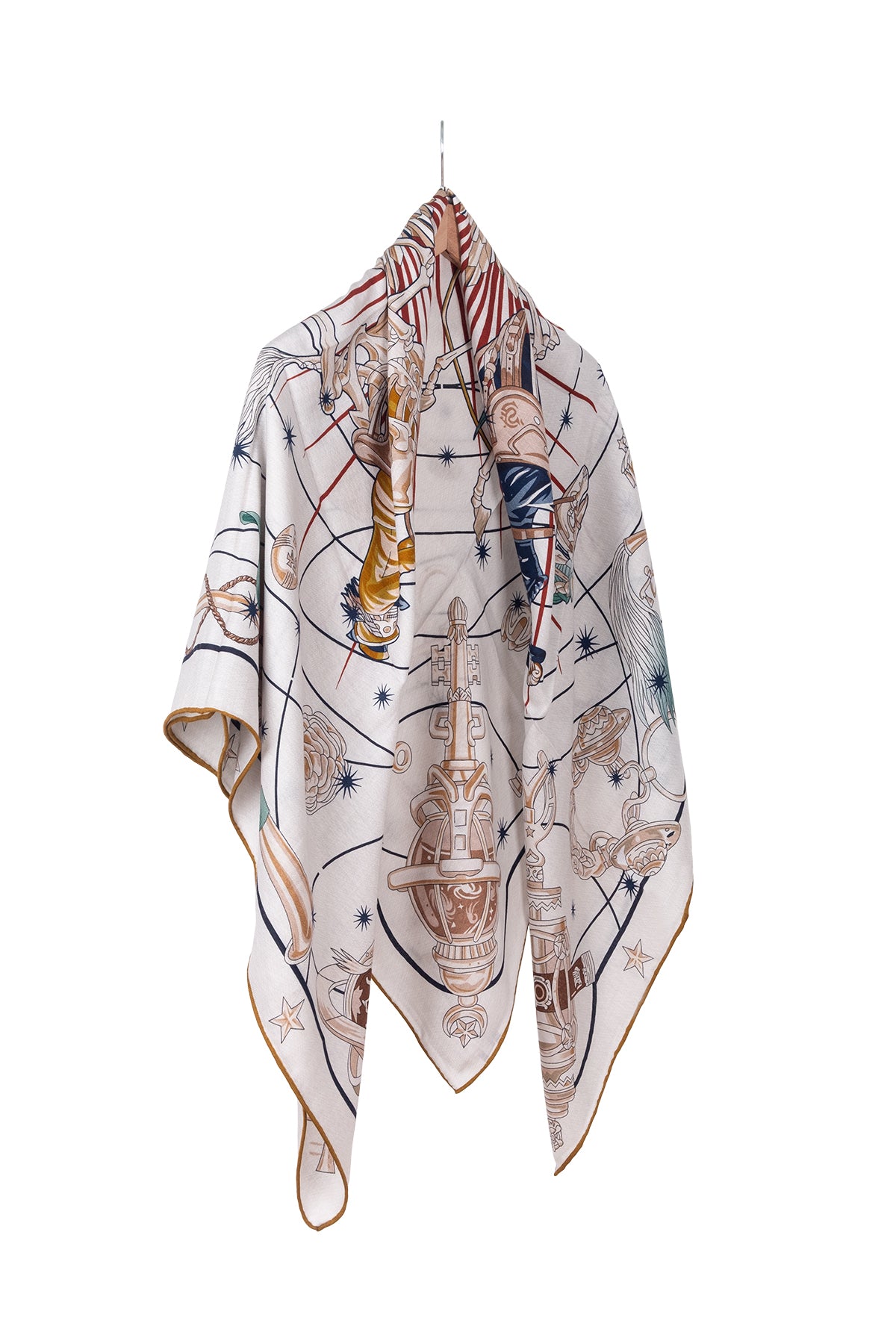 Açık Kahve Linda Saf Kaşmir Baskılı Eşarp 140x 140 cm