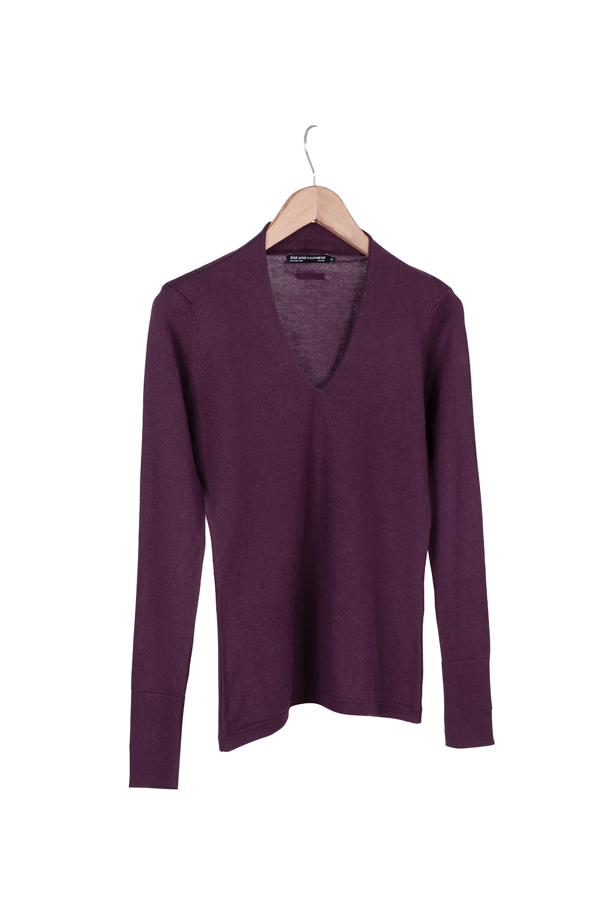 Mürdüm Zoe İpek Kaşmir Derin V Yaka Triko