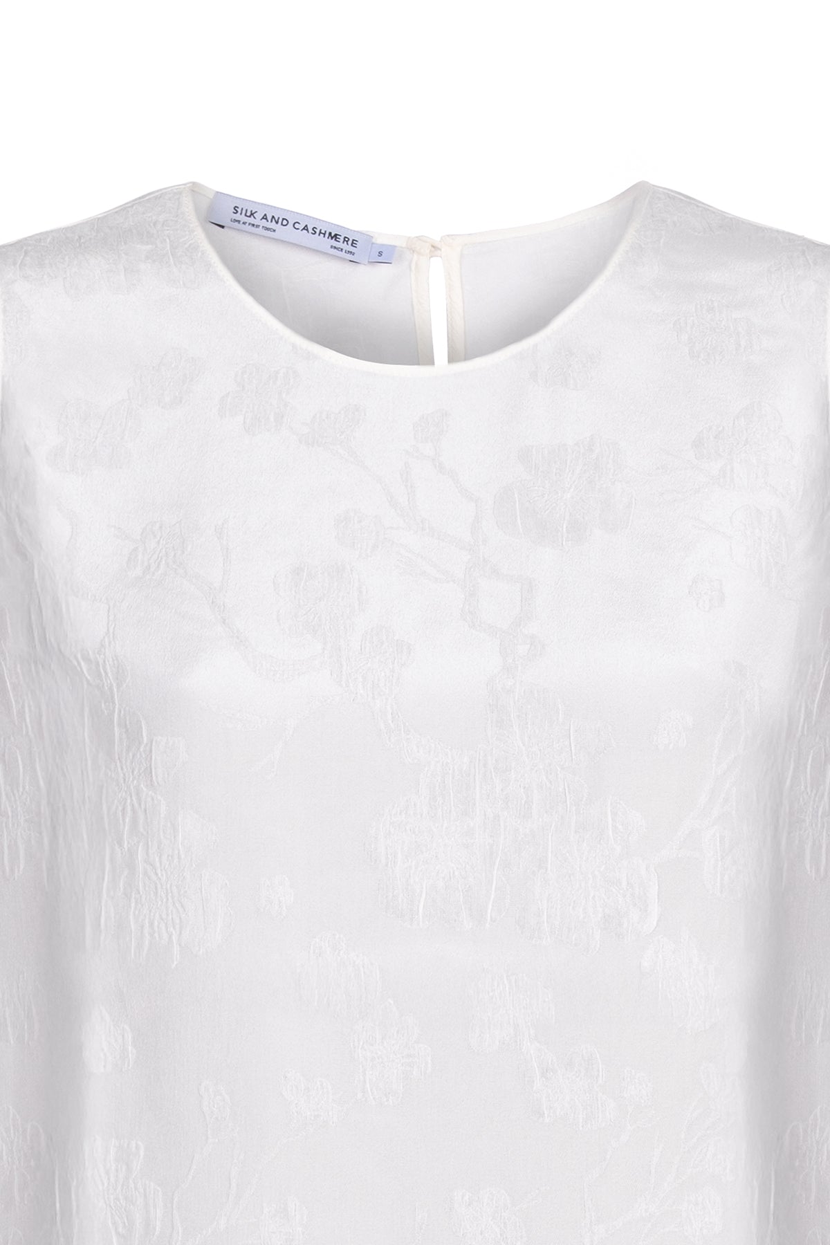 Ekru Toscana Saf İpek Yuvarlak Yaka Kolsuz Bluz