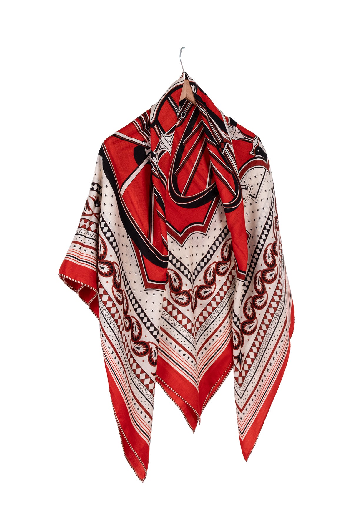 Kırmızı Linda Saf Kaşmir Baskılı Eşarp 140x140 cm