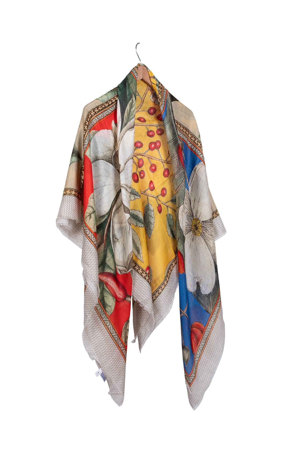 Kırmızı Mavi Jas ipekli Desenli Kare Kare Şal Pareo 140x140 cm