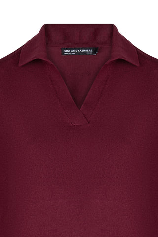 Bordo Zoe İpek Kaşmir Polo Yaka Triko