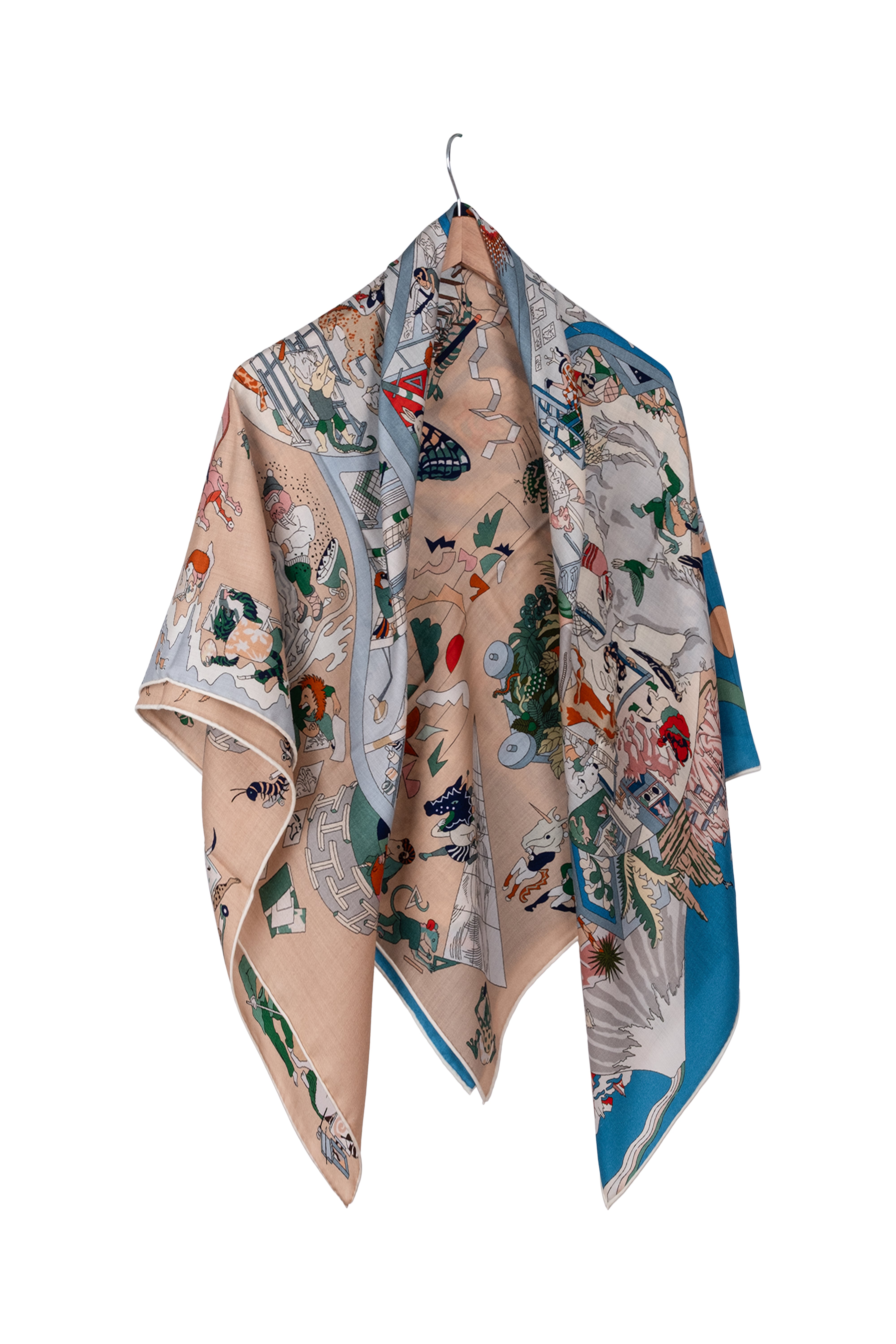 Bej Yeşil Linda Kaşmir Desenli Kare Eşarp 140x140  cm