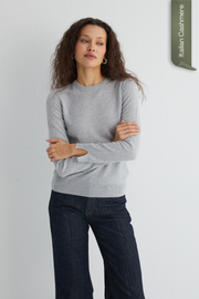 Açık Gri Franca Saf Kaşmir Bisiklet Yaka Kazak